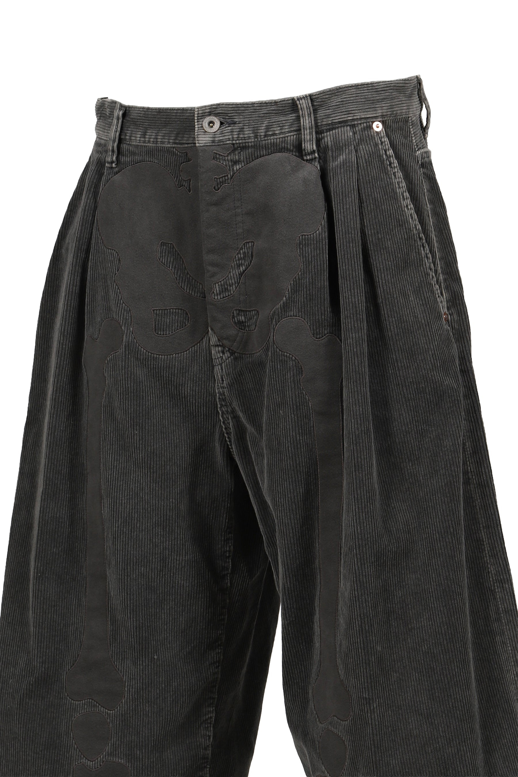 BONE APPLIQUE CORDUROY CROPPED PANTS / GRY - 8