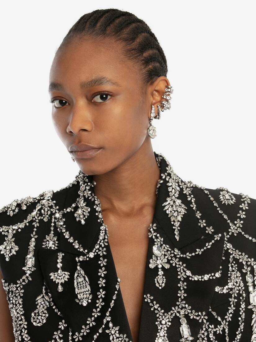 Crystal Charm Multi Hoop Earpiece in Antique Silver - 5