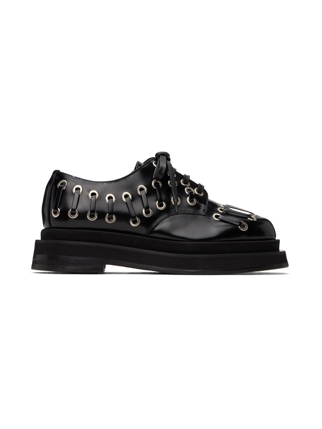 Black Heart Toe Platform Grommet Brogues - 1