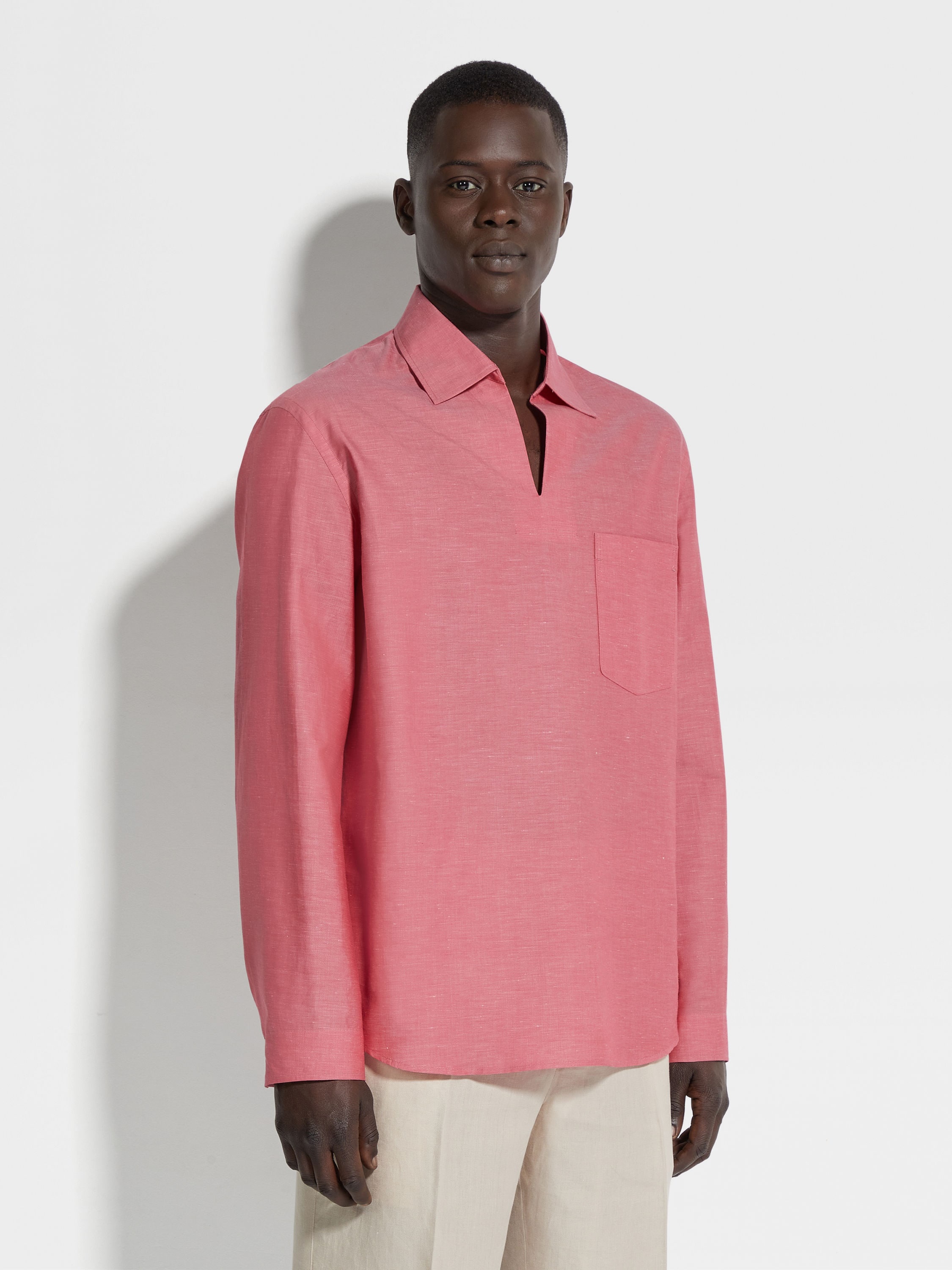 CROSSOVER BLEND COTTON LINEN AND SILK POLO SHIRT - 4