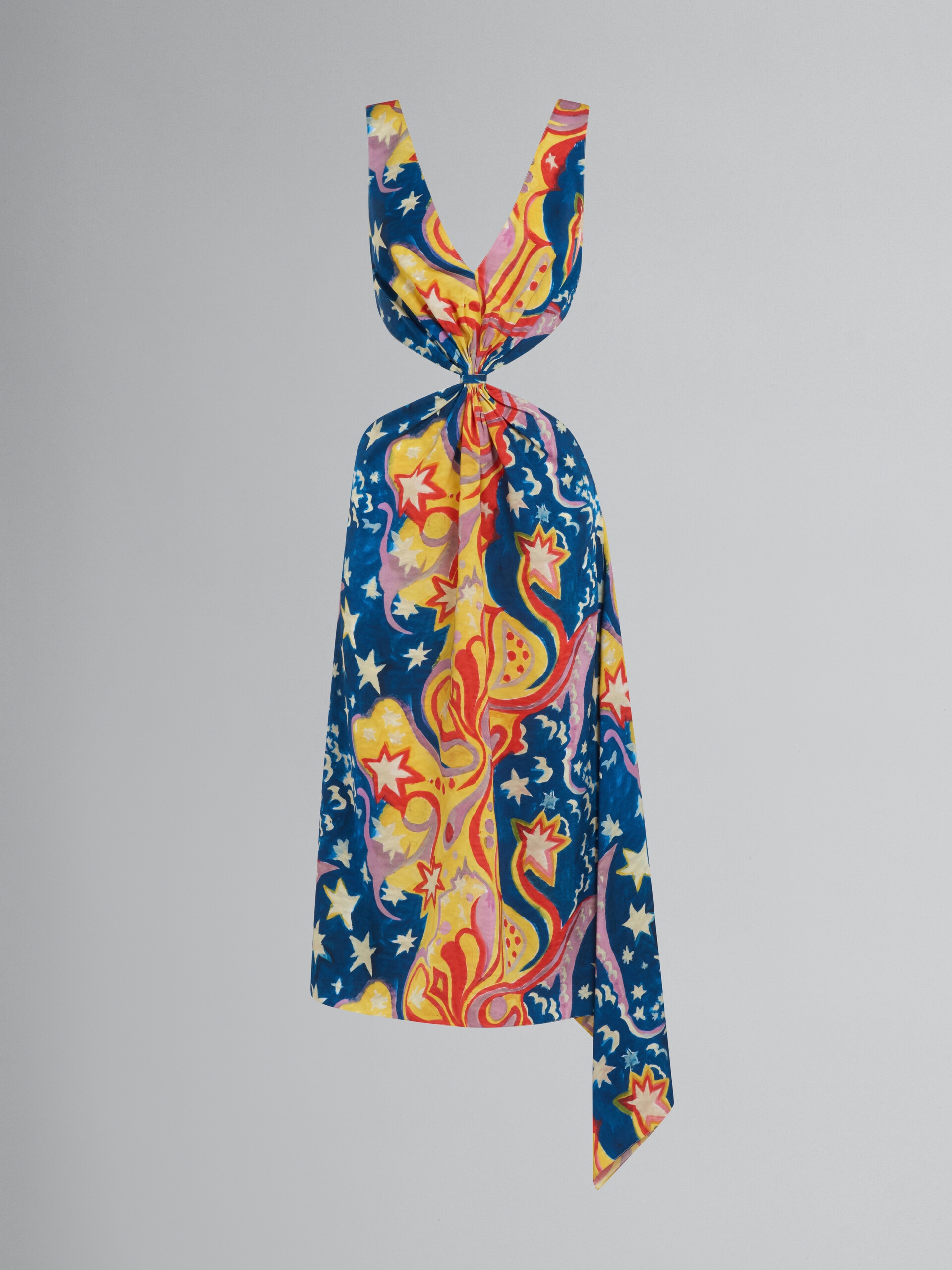 MARNI X NO VACANCY INN - MULTICOLOR SATIN CUT-OUT MIDI DRESS WITH GALACTIC PARADISE PRINT - 1