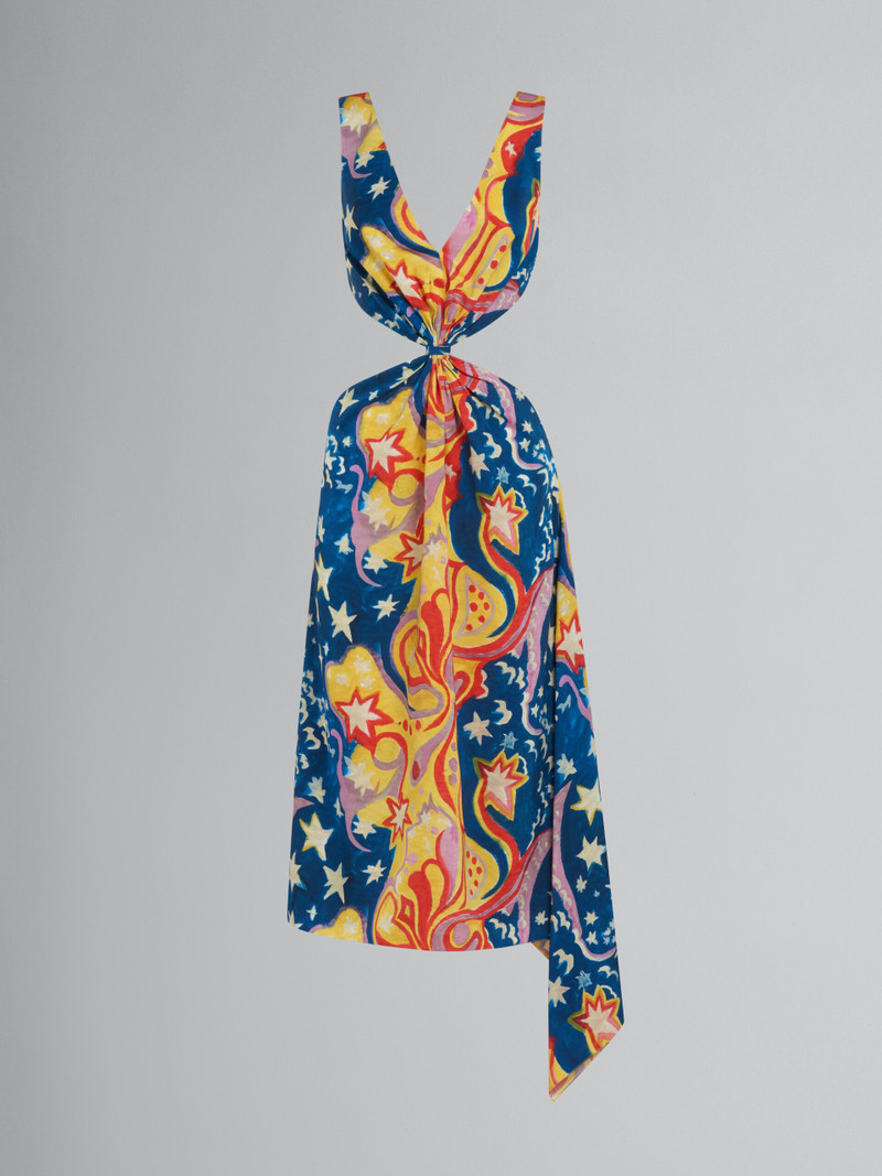 MARNI X NO VACANCY INN - MULTICOLOR SATIN CUT-OUT MIDI DRESS WITH GALACTIC PARADISE PRINT - 1