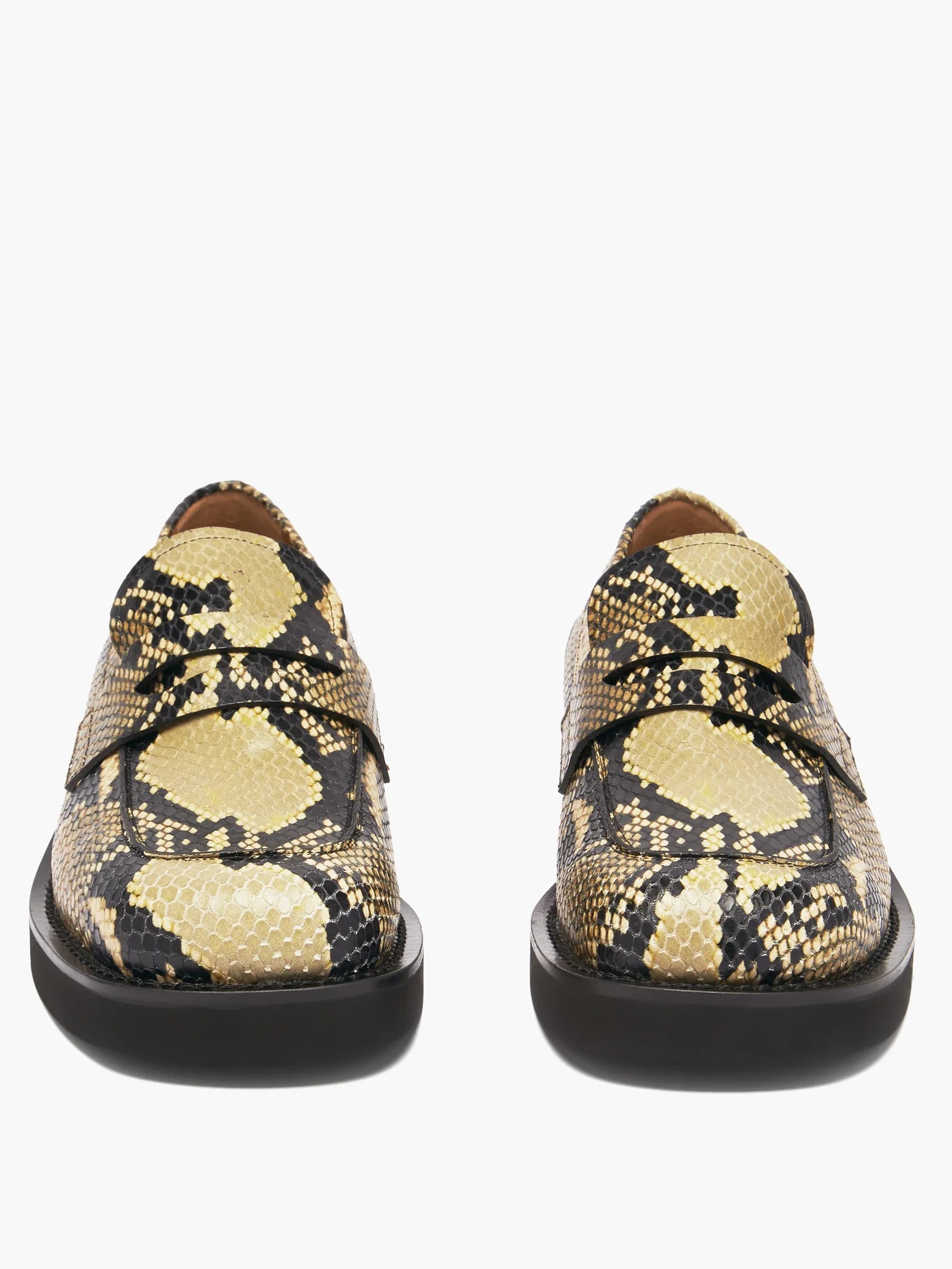 Square-toe python-effect leather penny loafers - 5