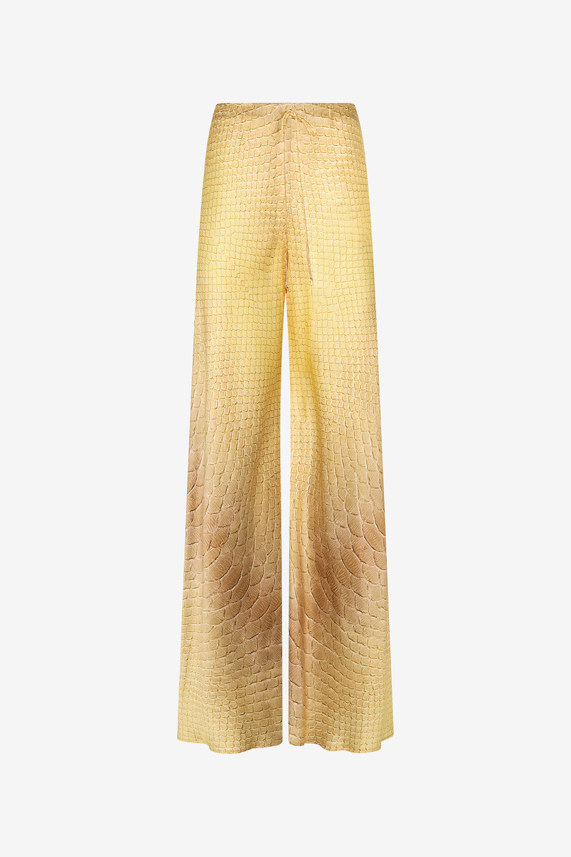 Wide-Leg Silk Pants with Beige and Sand Scale Print 1