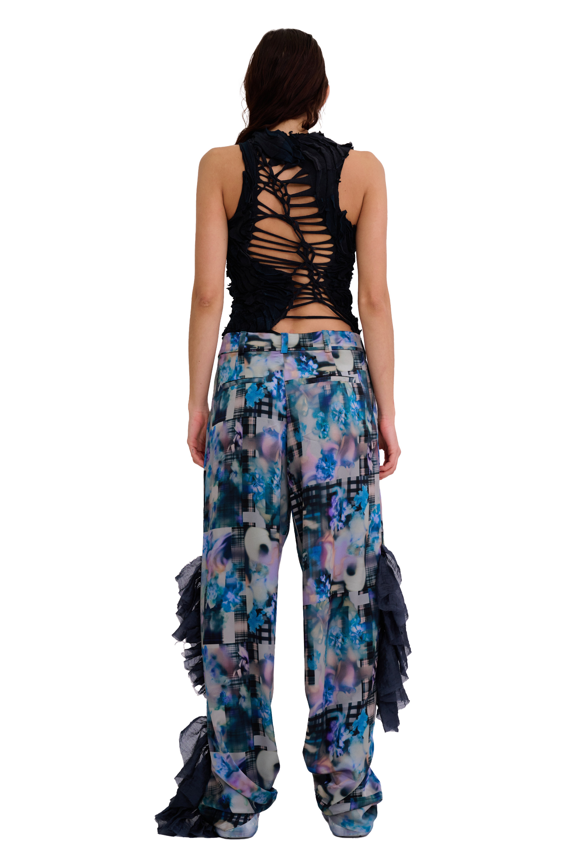 NAVY GARDEN BLUR DANTE RUFFLE TROUSER - 4
