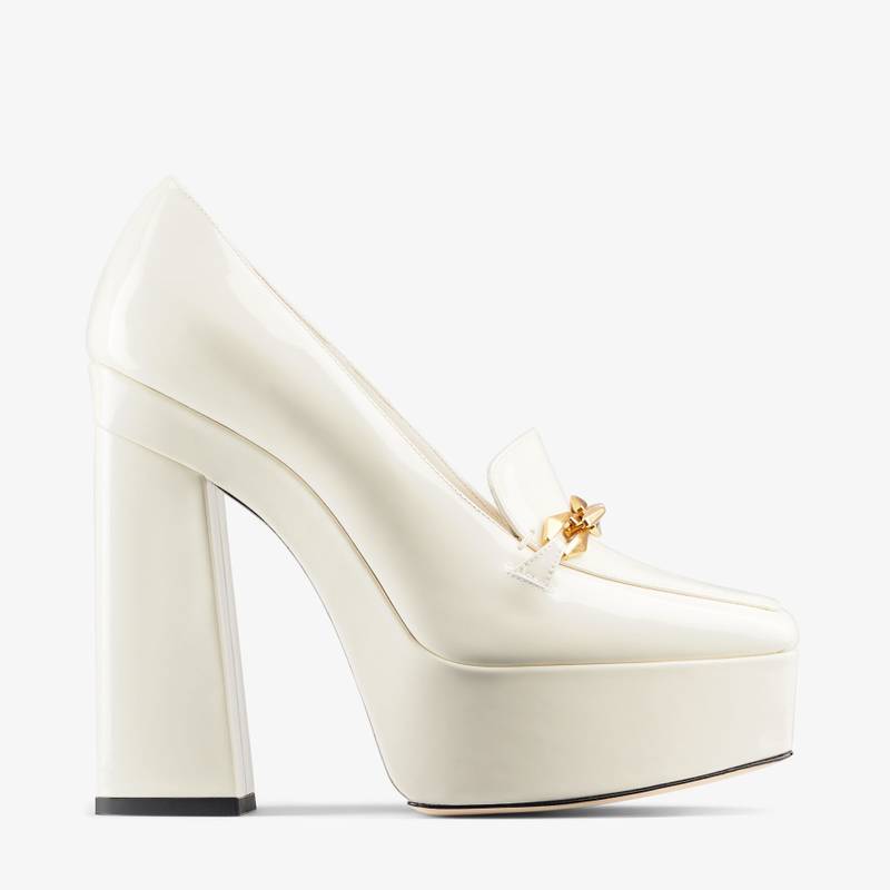JIMMY CHOO Diamond Tilda 140 Latte Soft Patent Leather Loafers