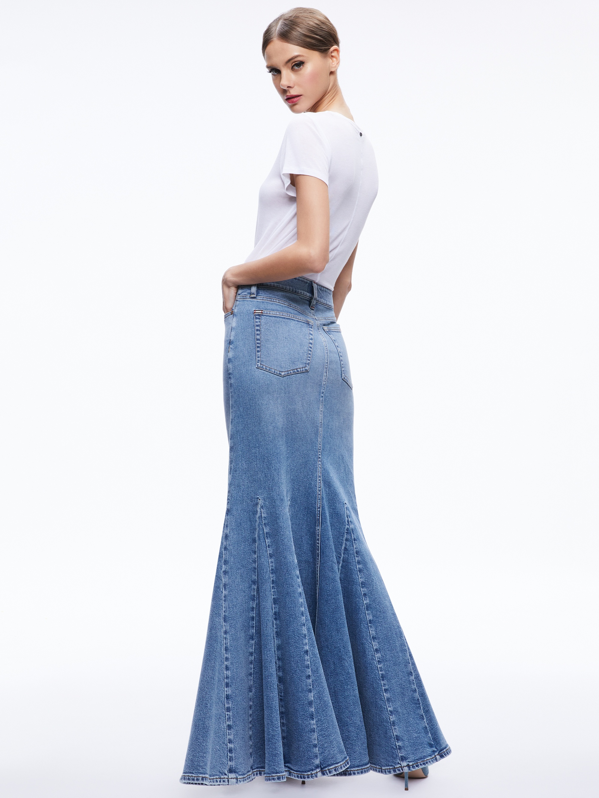 NALA DENIM GODET MAXI SKIRT - 3