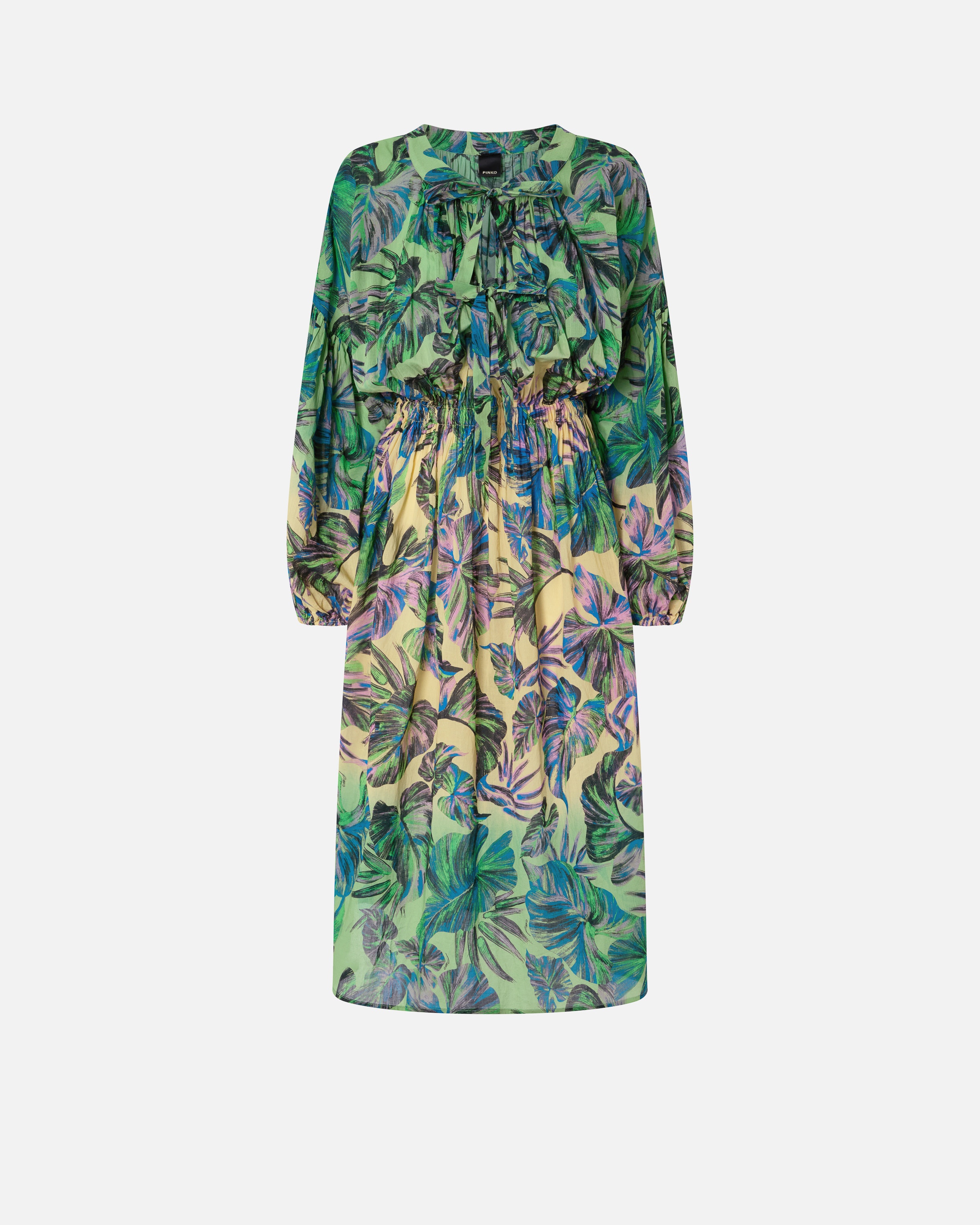 WIDE MIDI DRESS WITH TROPICAL-LEAF MOTIF - 1