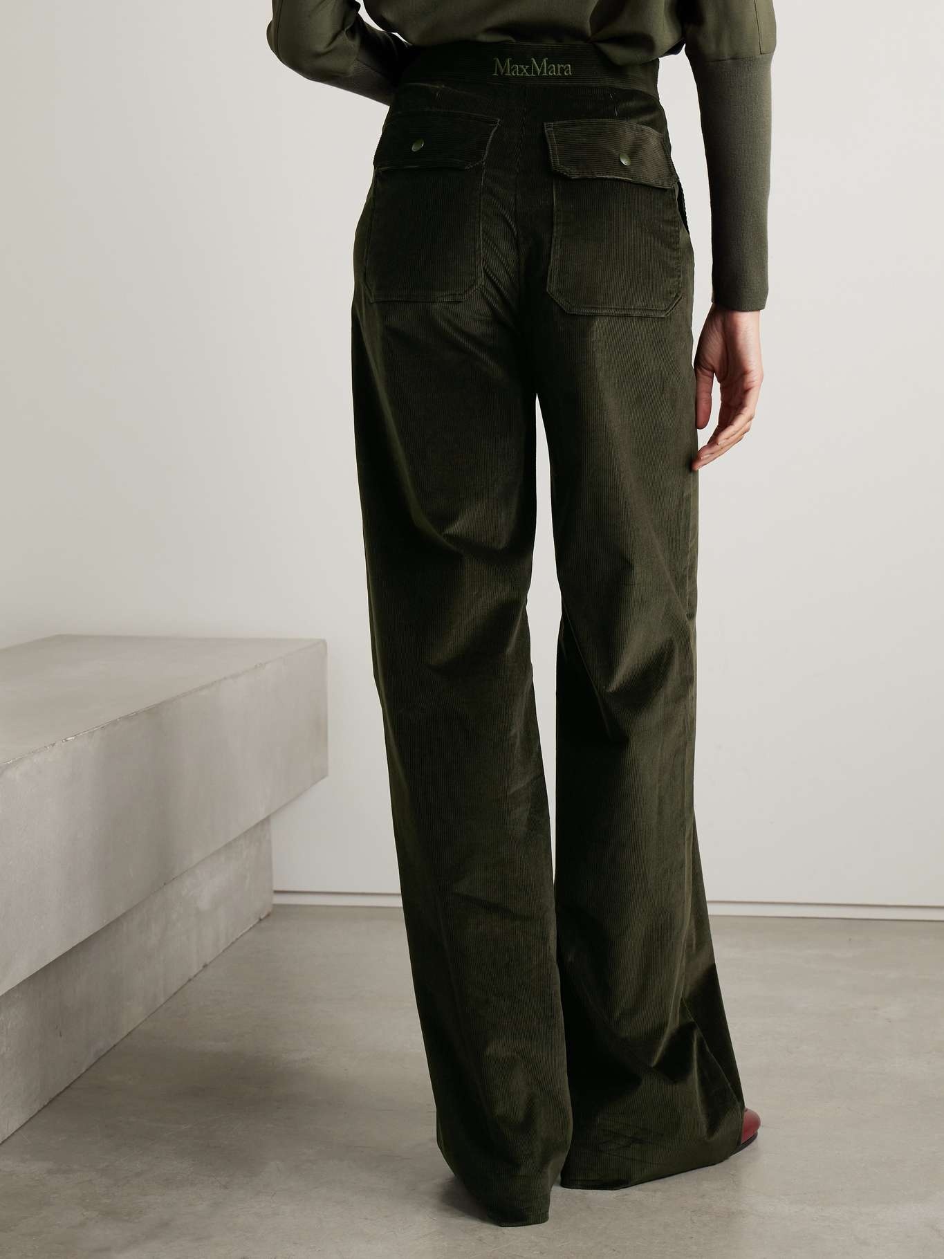Cotton-blend corduroy wide-leg pants - 4