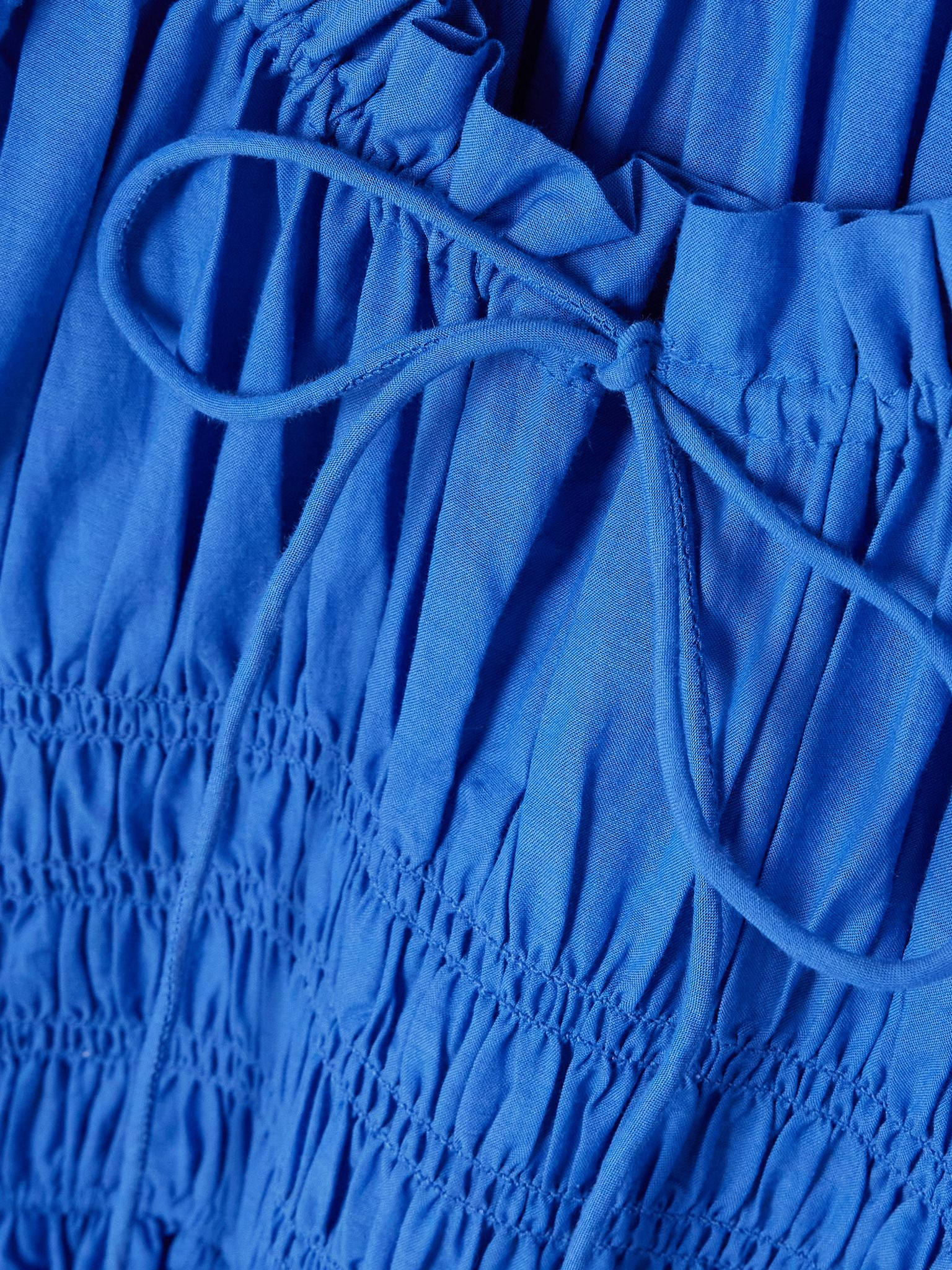 Ischia shirred organic cotton-blend voile midi dress Blue - 4