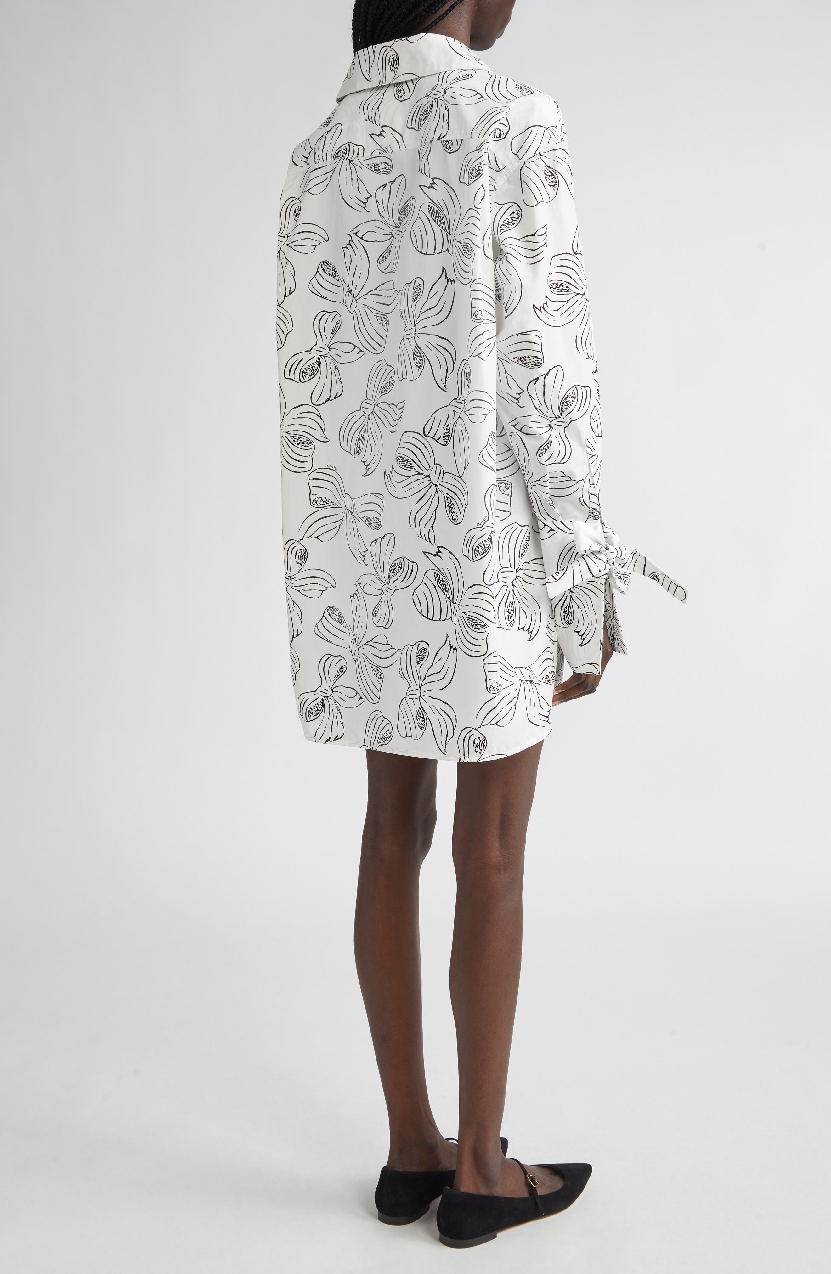 Max Mara Sansa Bow Print Long Sleeve Cotton Poplin Minidress in White at Nordstrom - 2