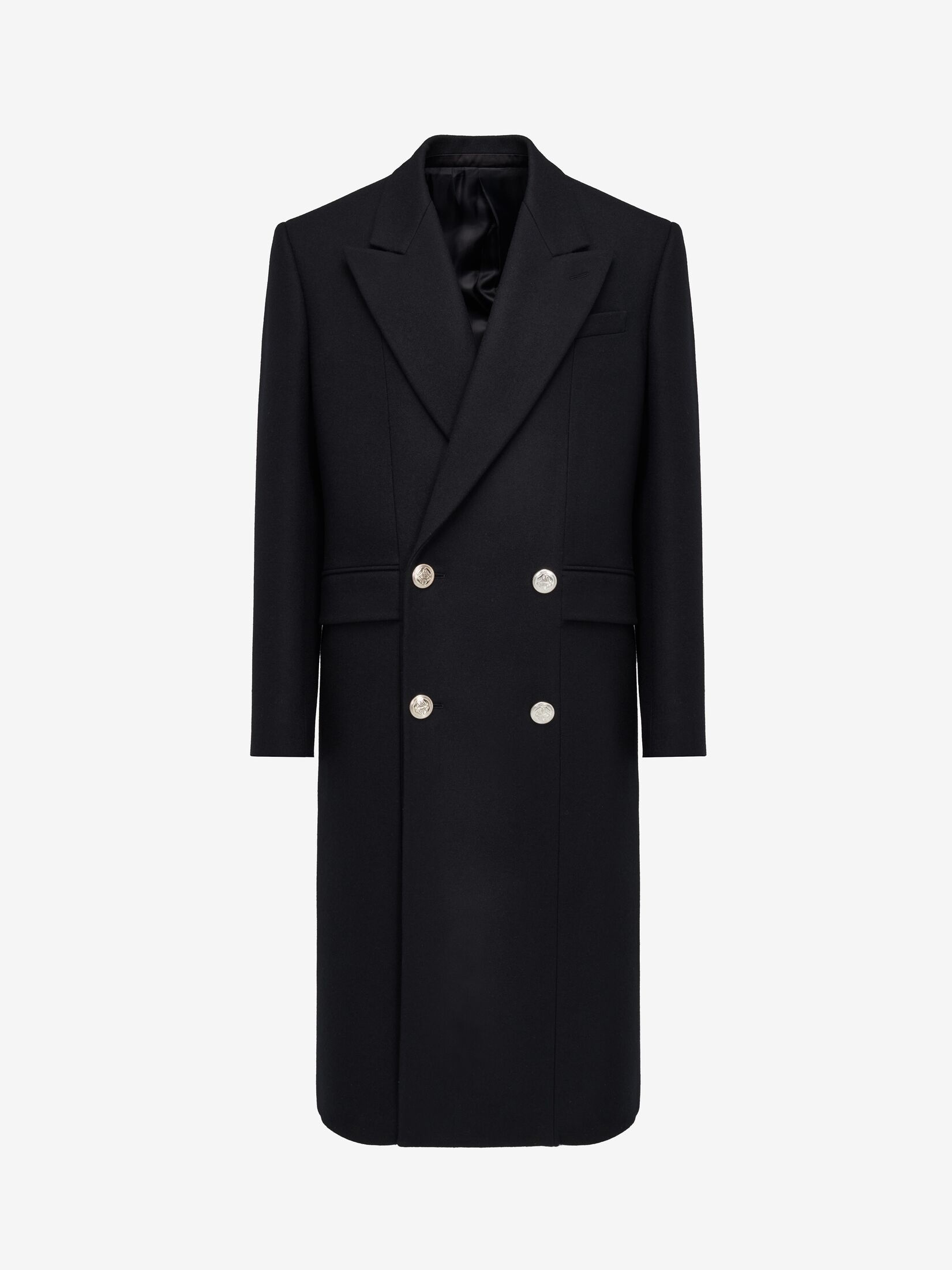 Men's Peak Lapel Double-breasted Coat in Black - 1