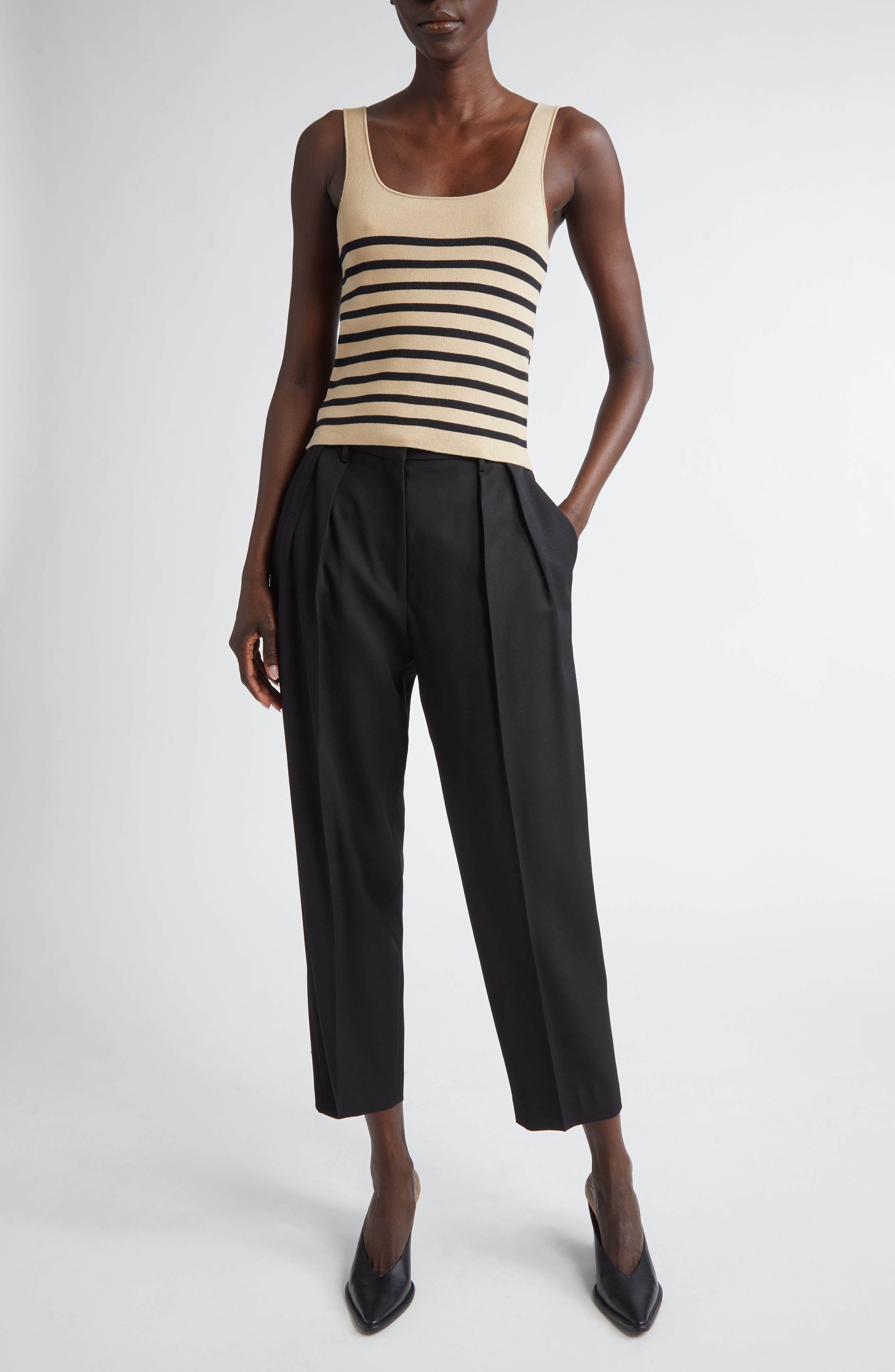 Altuzarra Stevie Stripe Silk & Cotton Sweater Tank in Hazelwood/Black at Nordstrom - 2