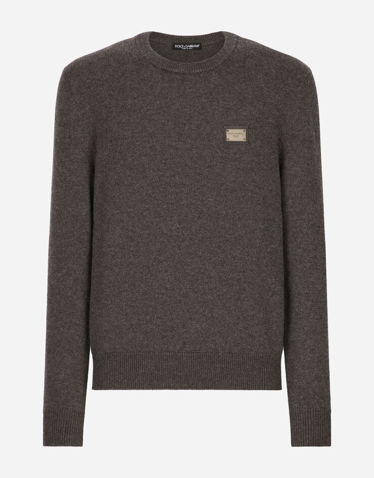 Wool round-neck sweater with branded tag - 1