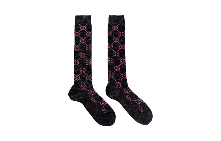 (WMNS) Gucci Cotton Lamé GG Socks 'Black Pink' 476525-3G199-1072 - 2