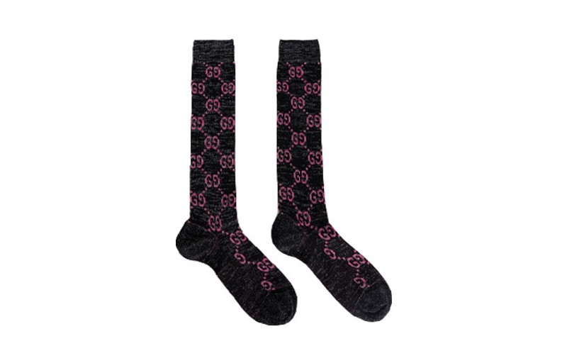 GUCCI (WMNS) Gucci Cotton Lamé GG Socks 'Black Pink' 476525-3G199-1072 outlook