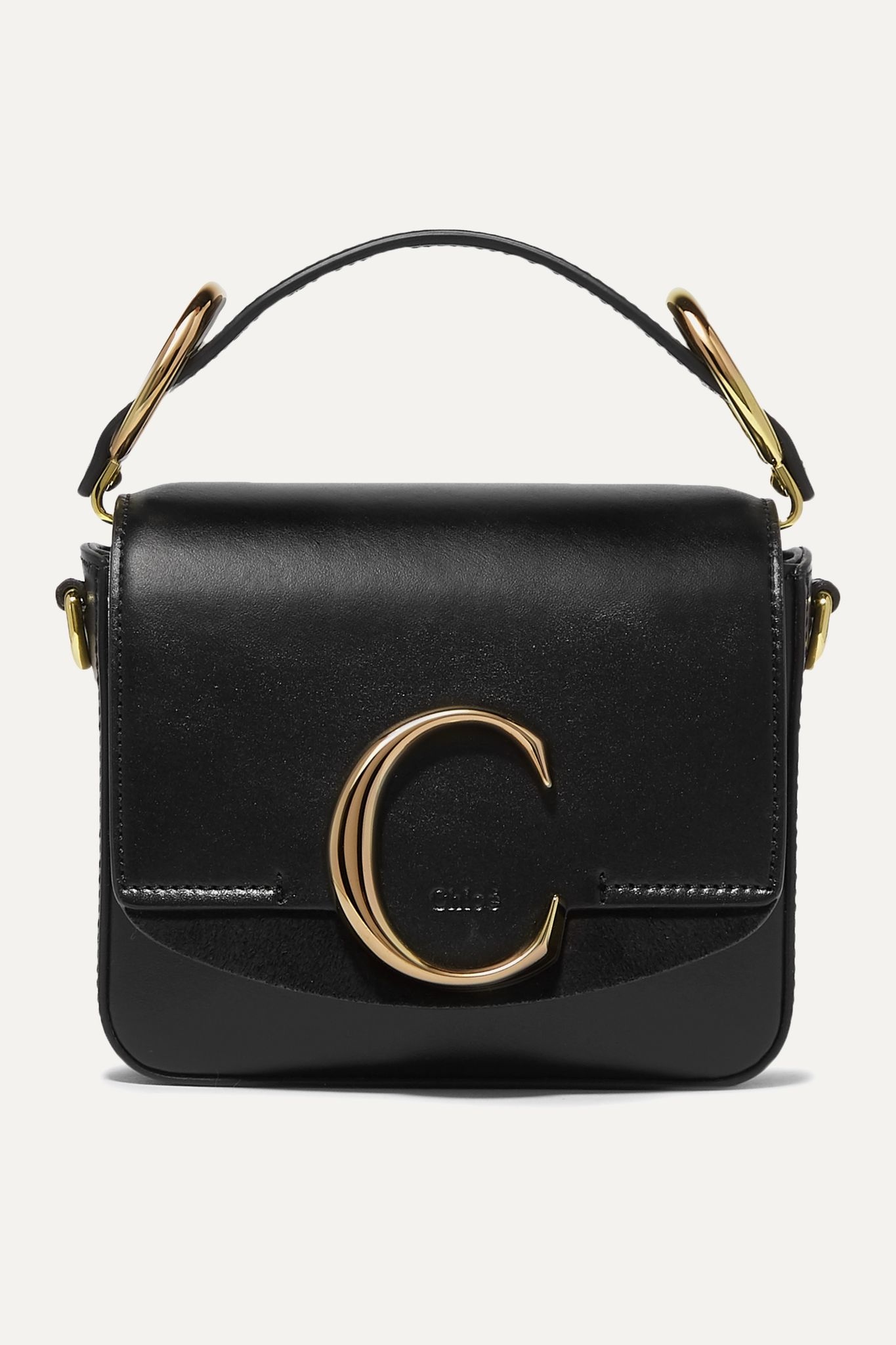 Chloé C mini suede-trimmed leather shoulder bag - 1