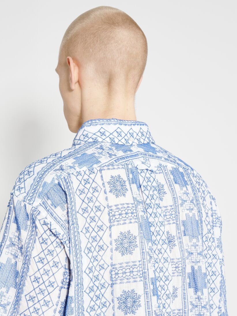 ENGINEERED GARMENTS POPOVER BD SHIRT BLUE / WHITE CP EMBROIDERY - 6