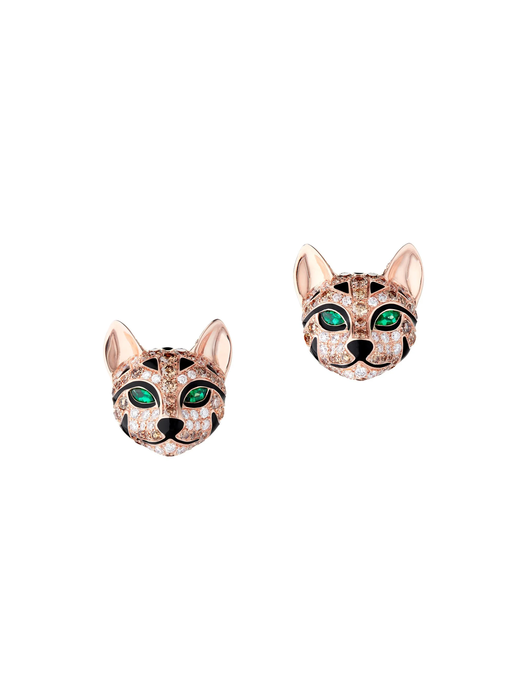 Women's Animaux 18K Rose Gold, Two-Tone Diamond & Emerald Fuzzy The Leopard Stud Earrings - Rose Gol - 1