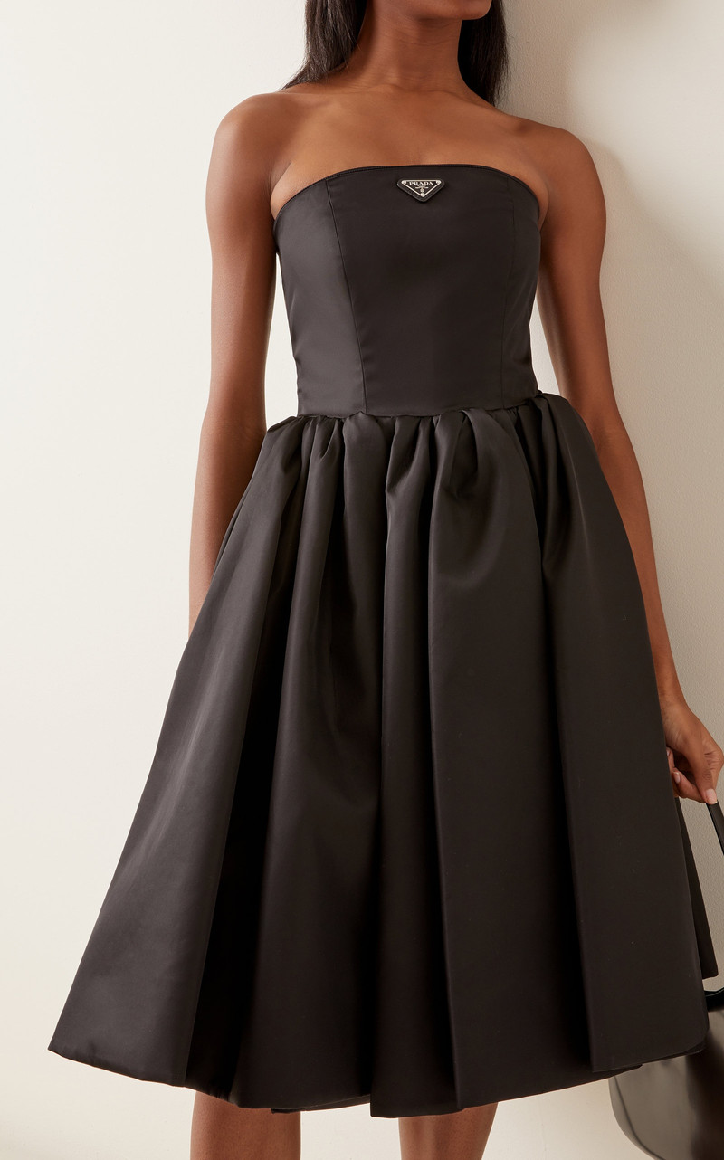 Prada Logo-Detailed Nylon Gabardine Strapless Midi Dress black outlook