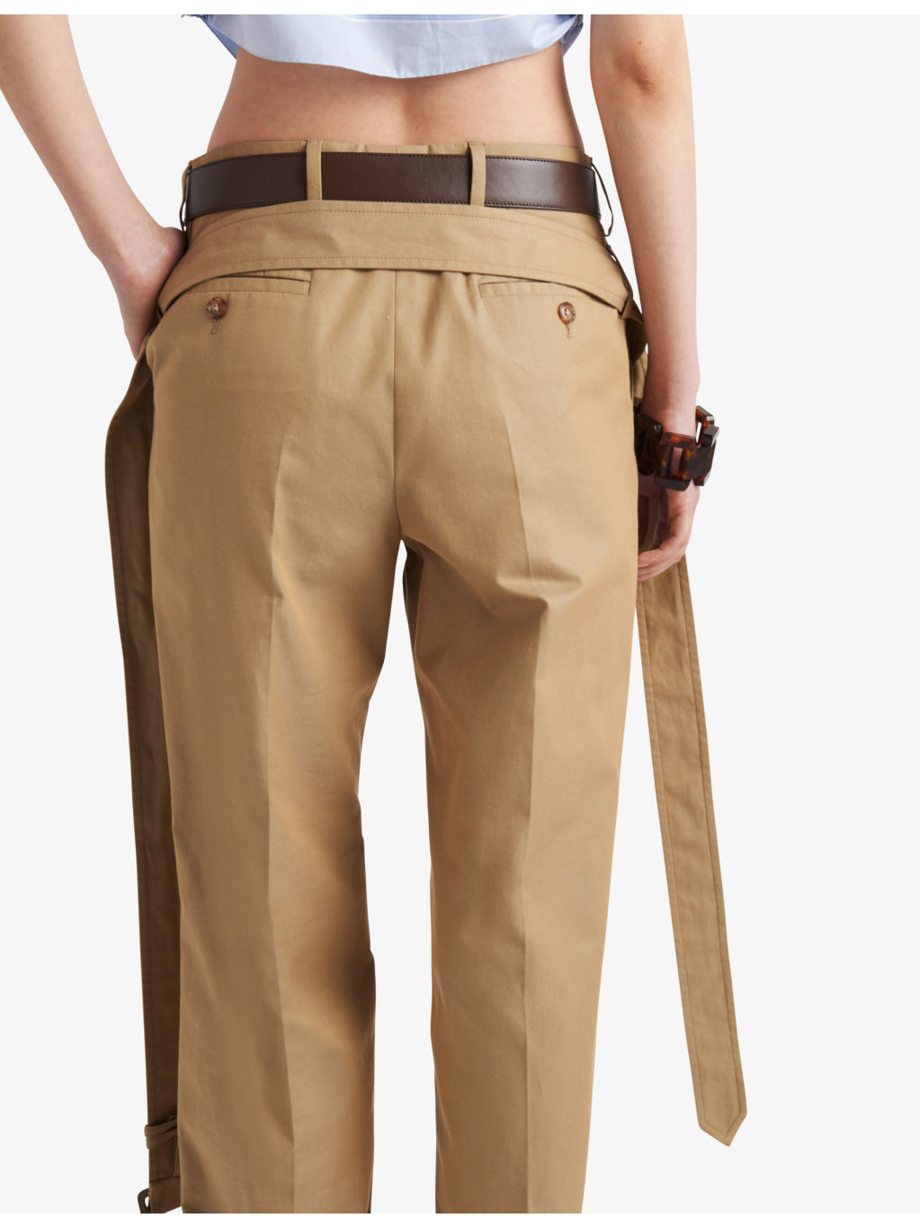 Belted-waist straight-leg high-rise cotton-twill trousers - 5