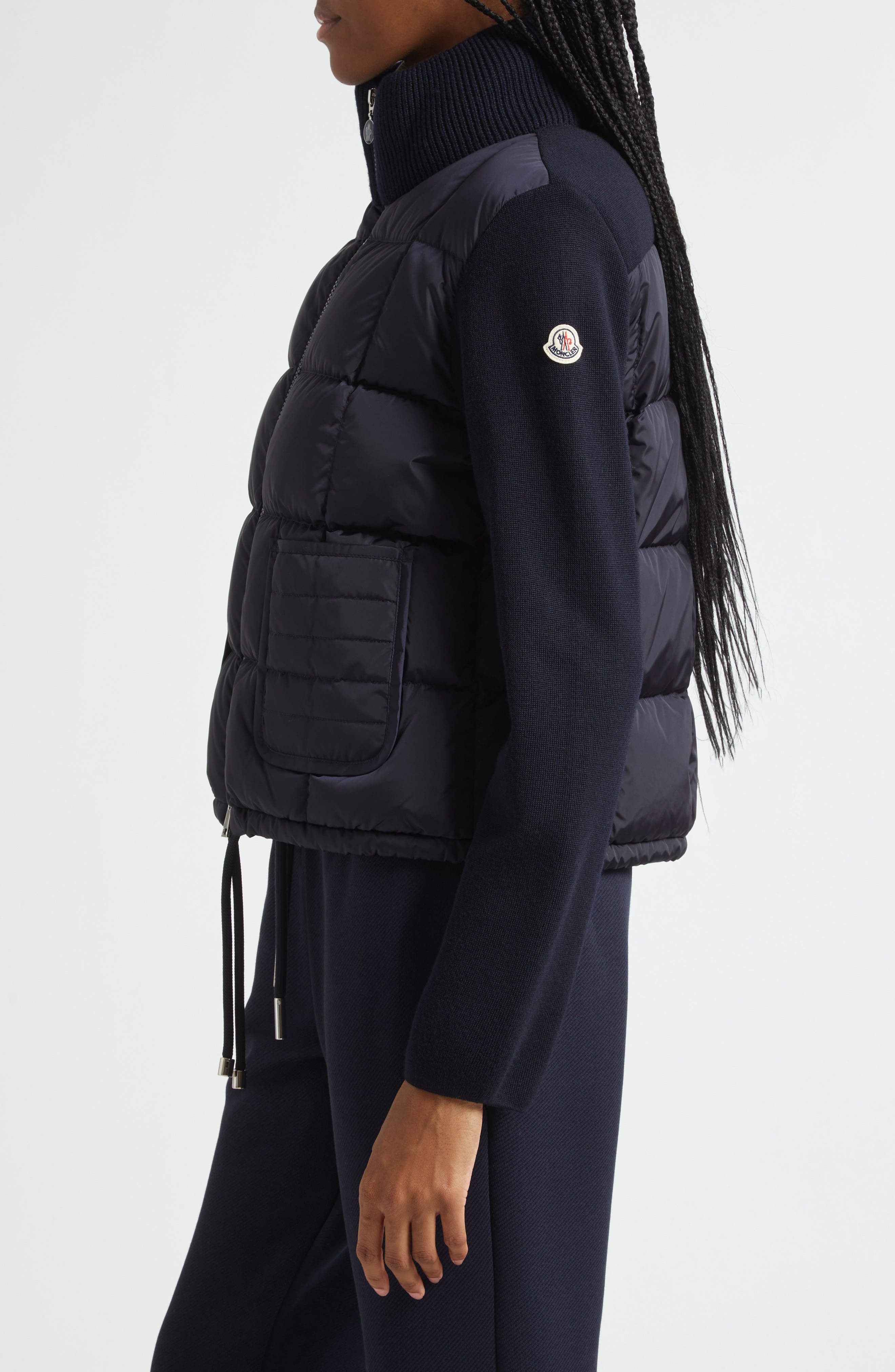Moncler Virgin Wool Knit & Down Cardigan in Navy at Nordstrom - 4