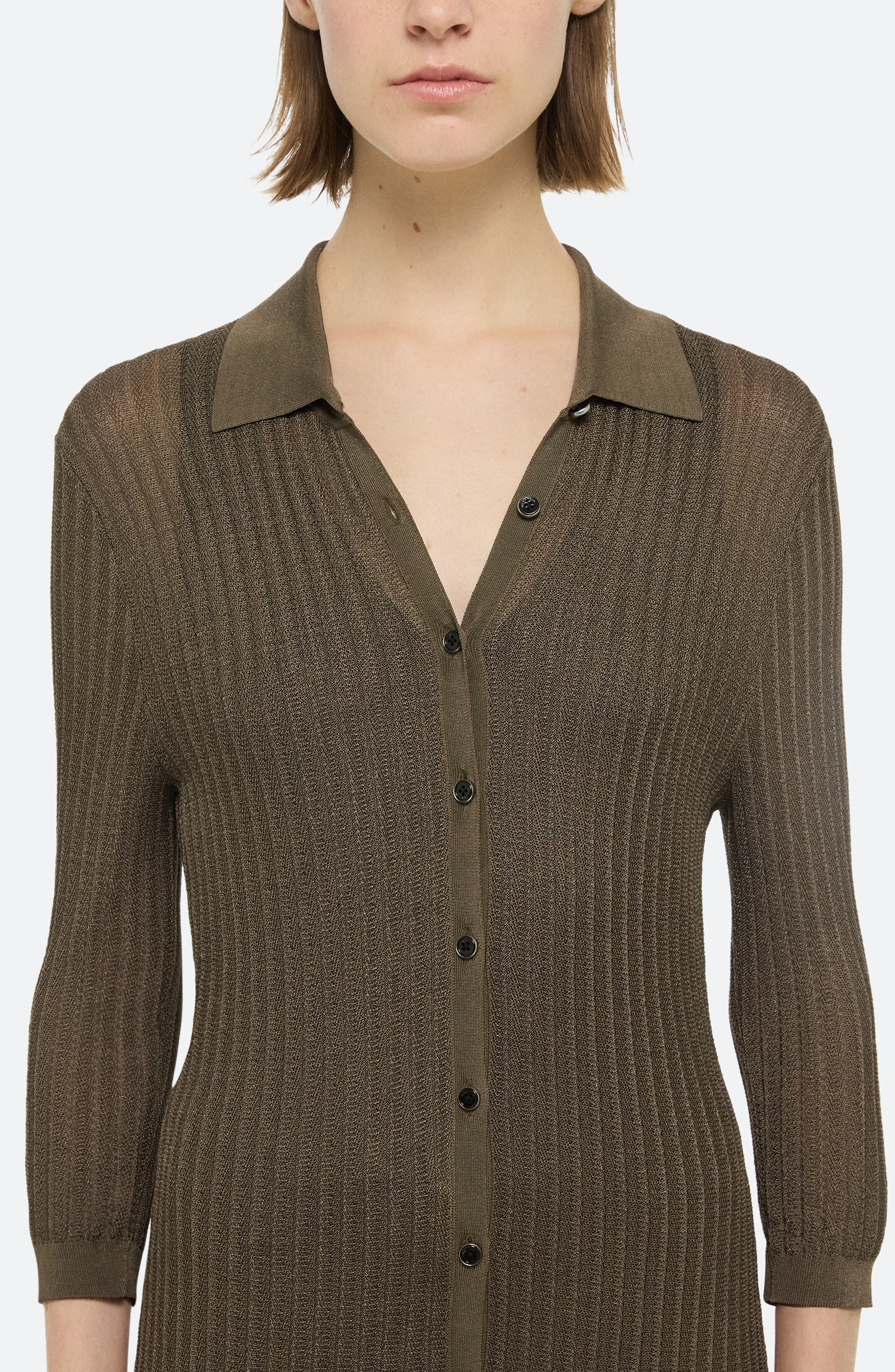 Helmut Lang Longline Pointelle Dress in Cognac at Nordstrom - 4