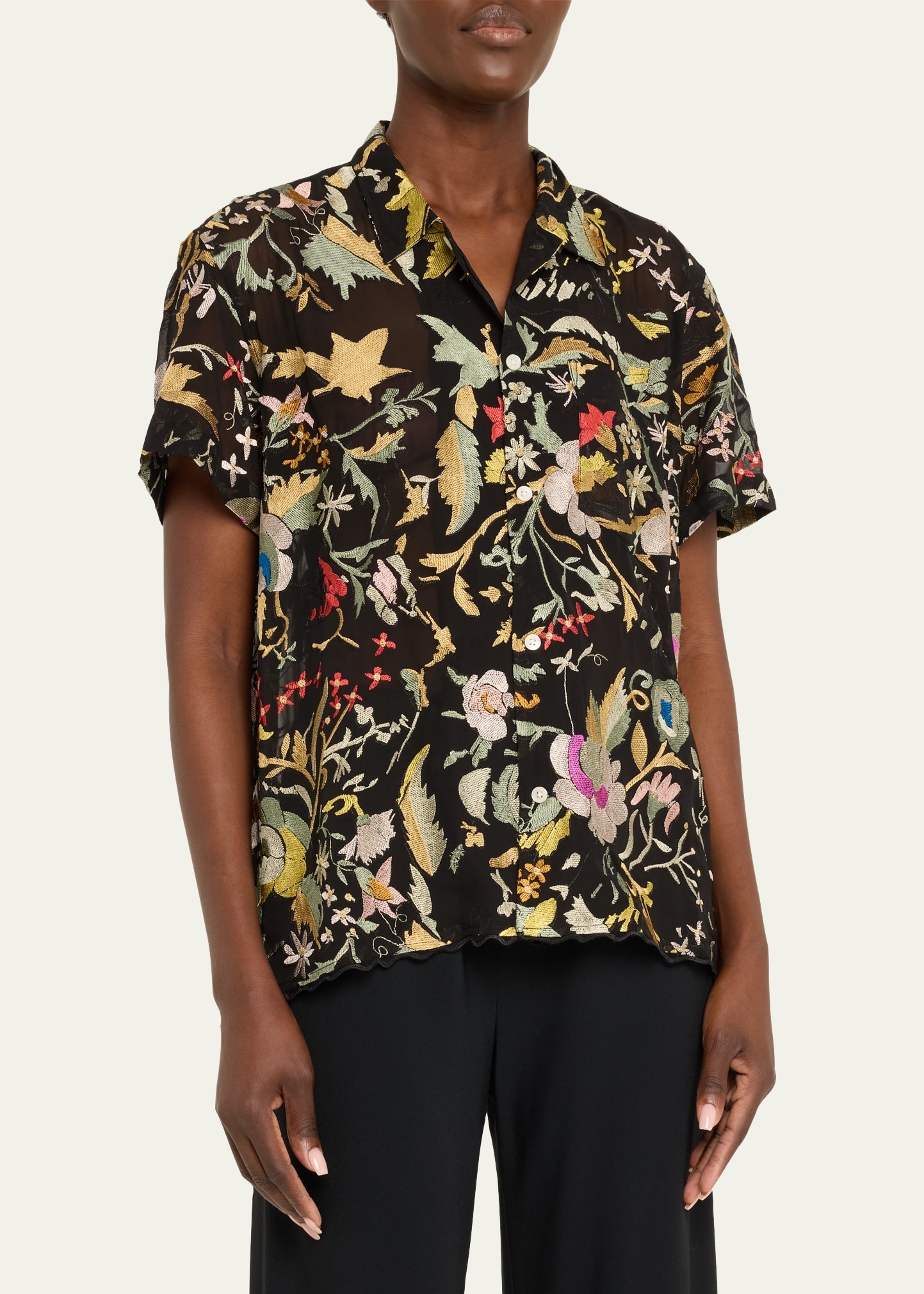 Heirloom Floral Button Down Silk Shirt - 4