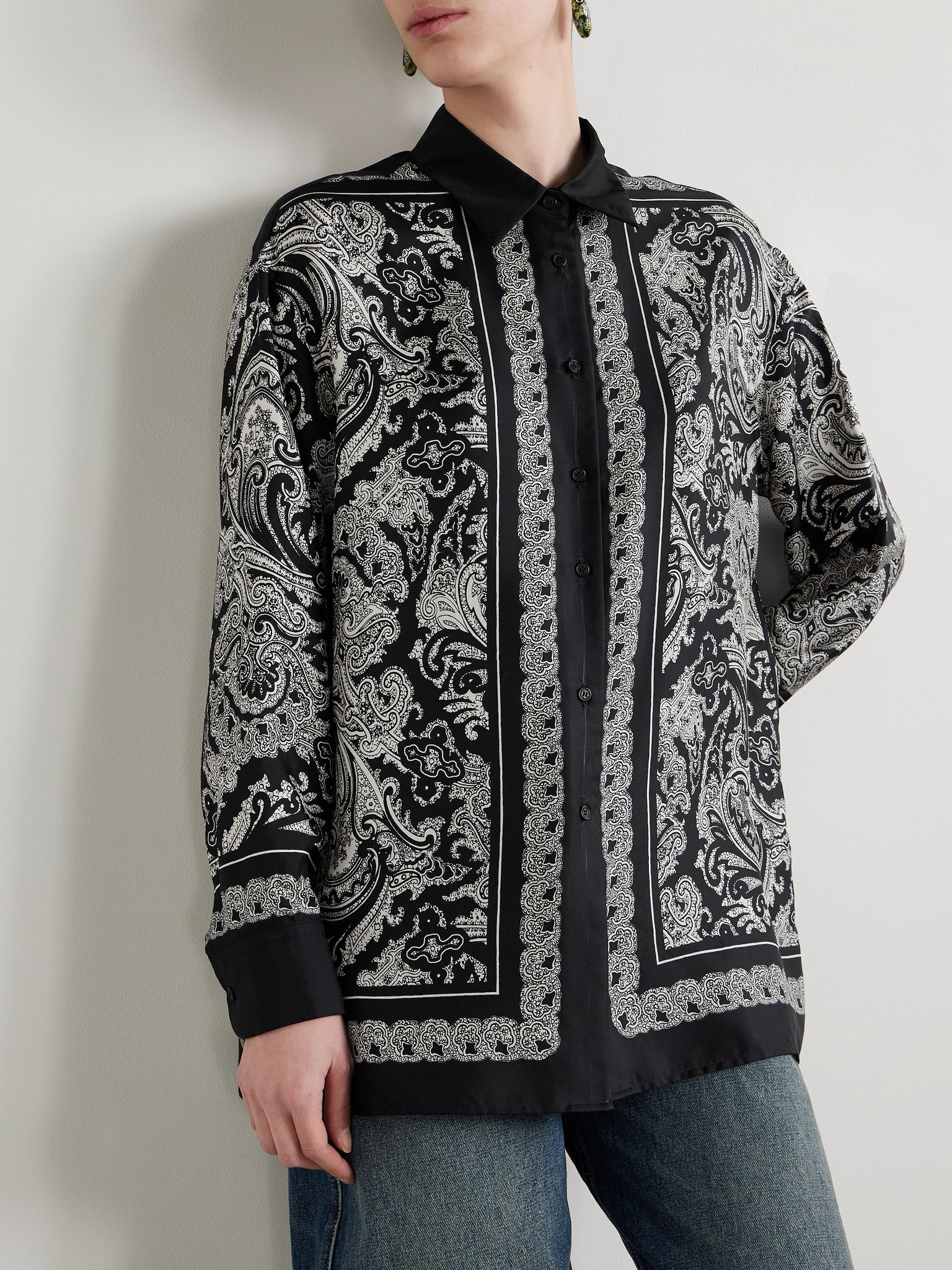 Alfie bandana-print silk-twill shirt Black - 3