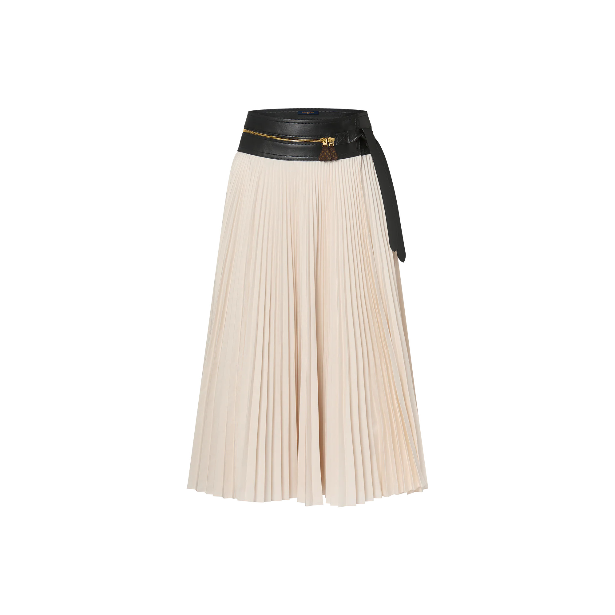 Leather Waist Pleated Maxi Skirt - 1