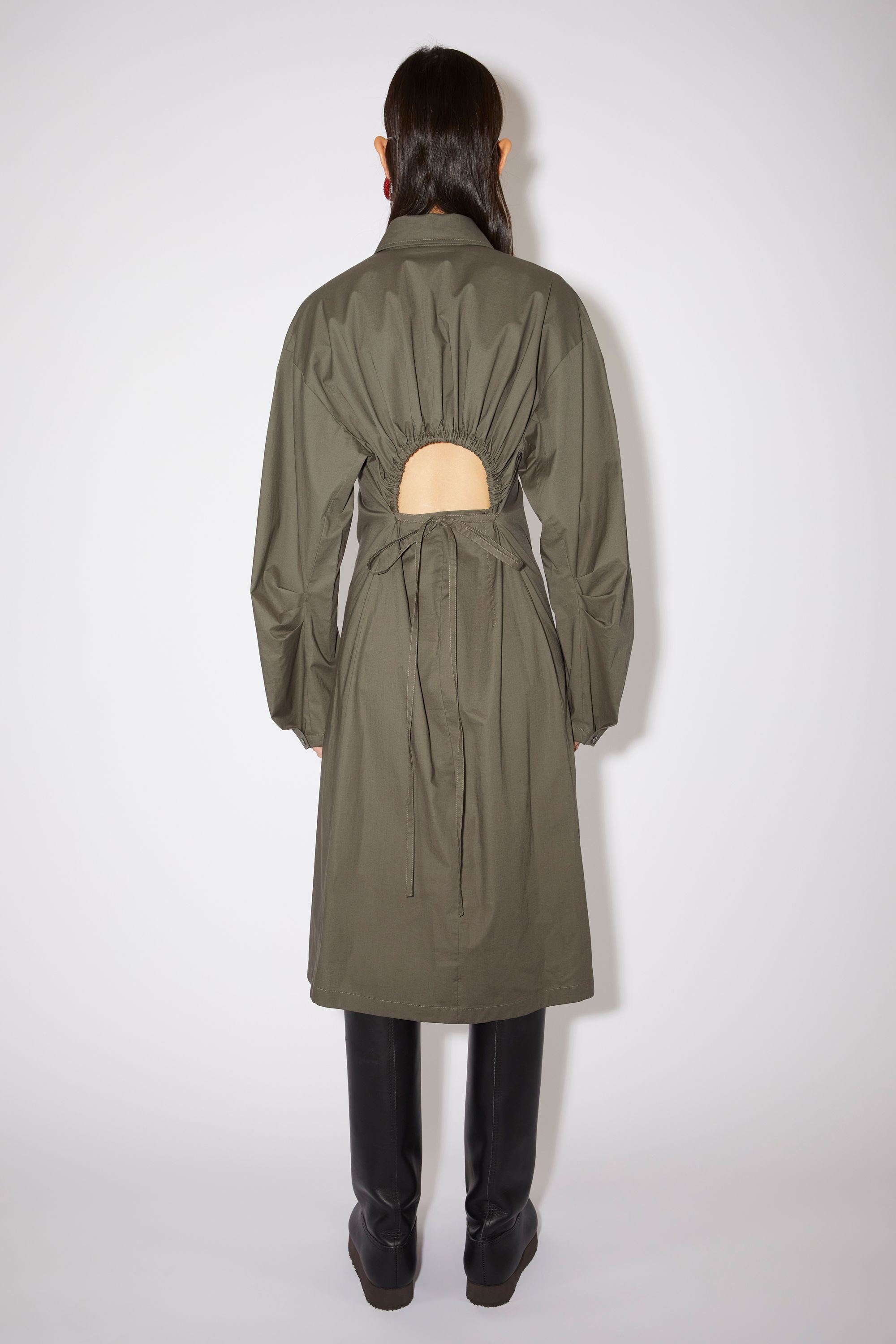 Cut-out midi shirt dress - Mud grey - 3