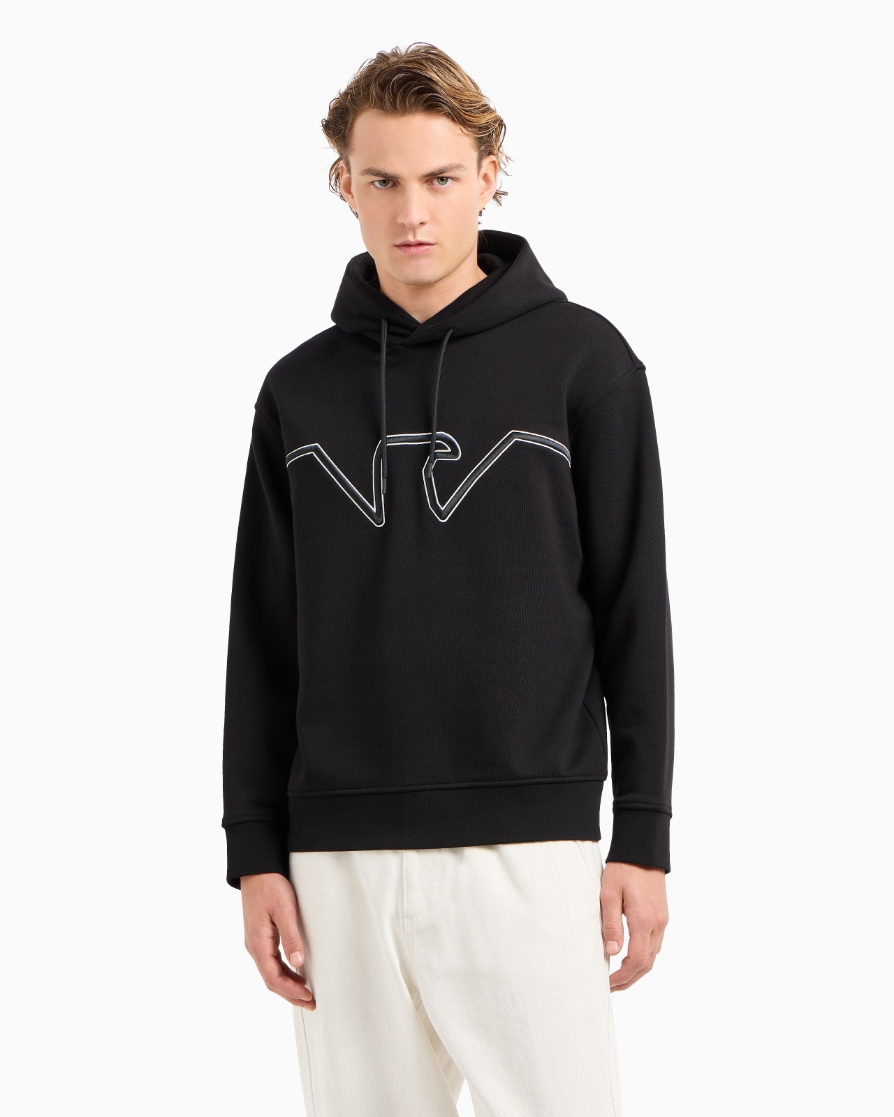 Hooded jersey sweatshirt with embossed domed logo - 2