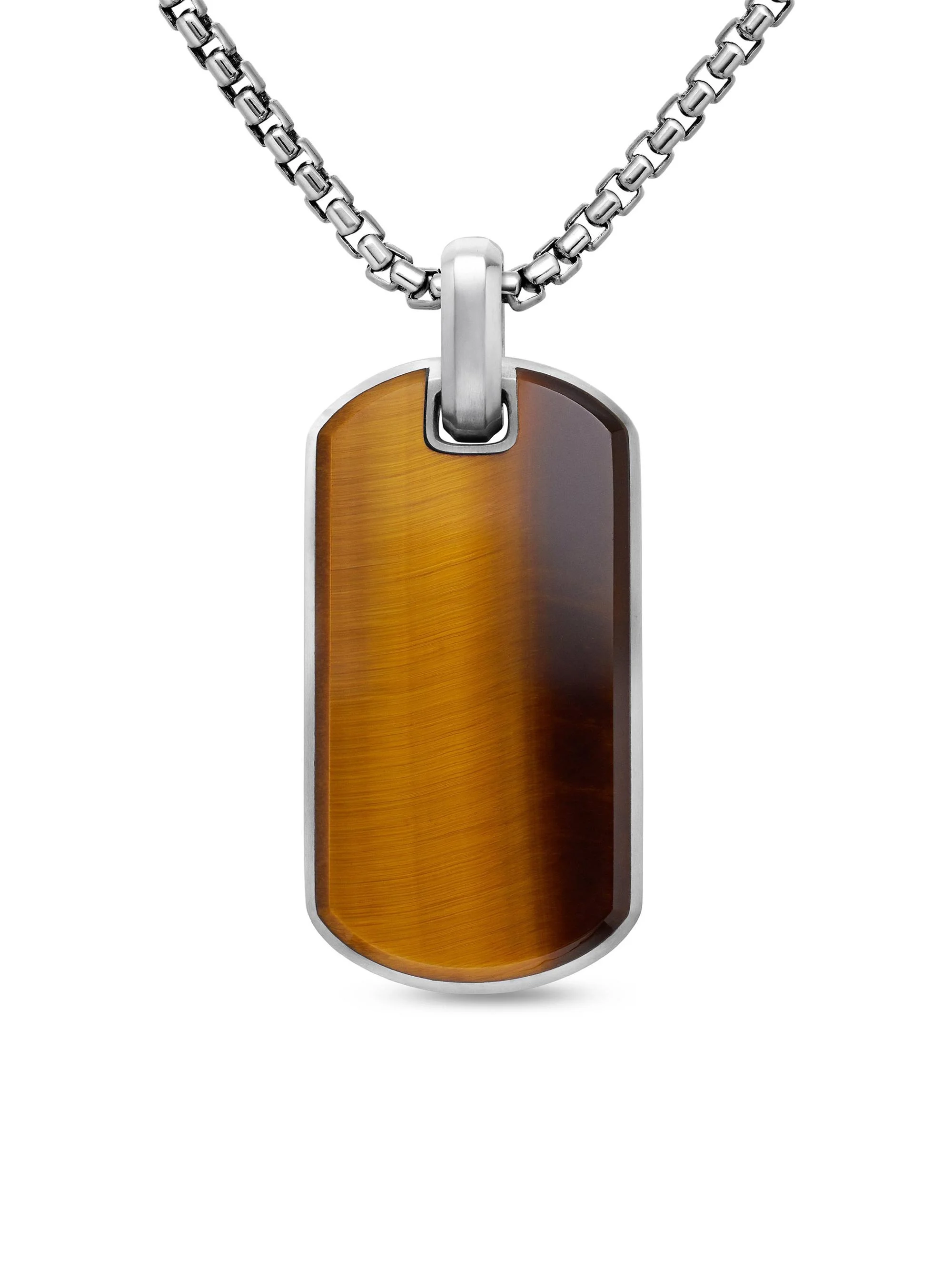Men's Chevron Tag in Sterling Silver - Tigers Eye - 1