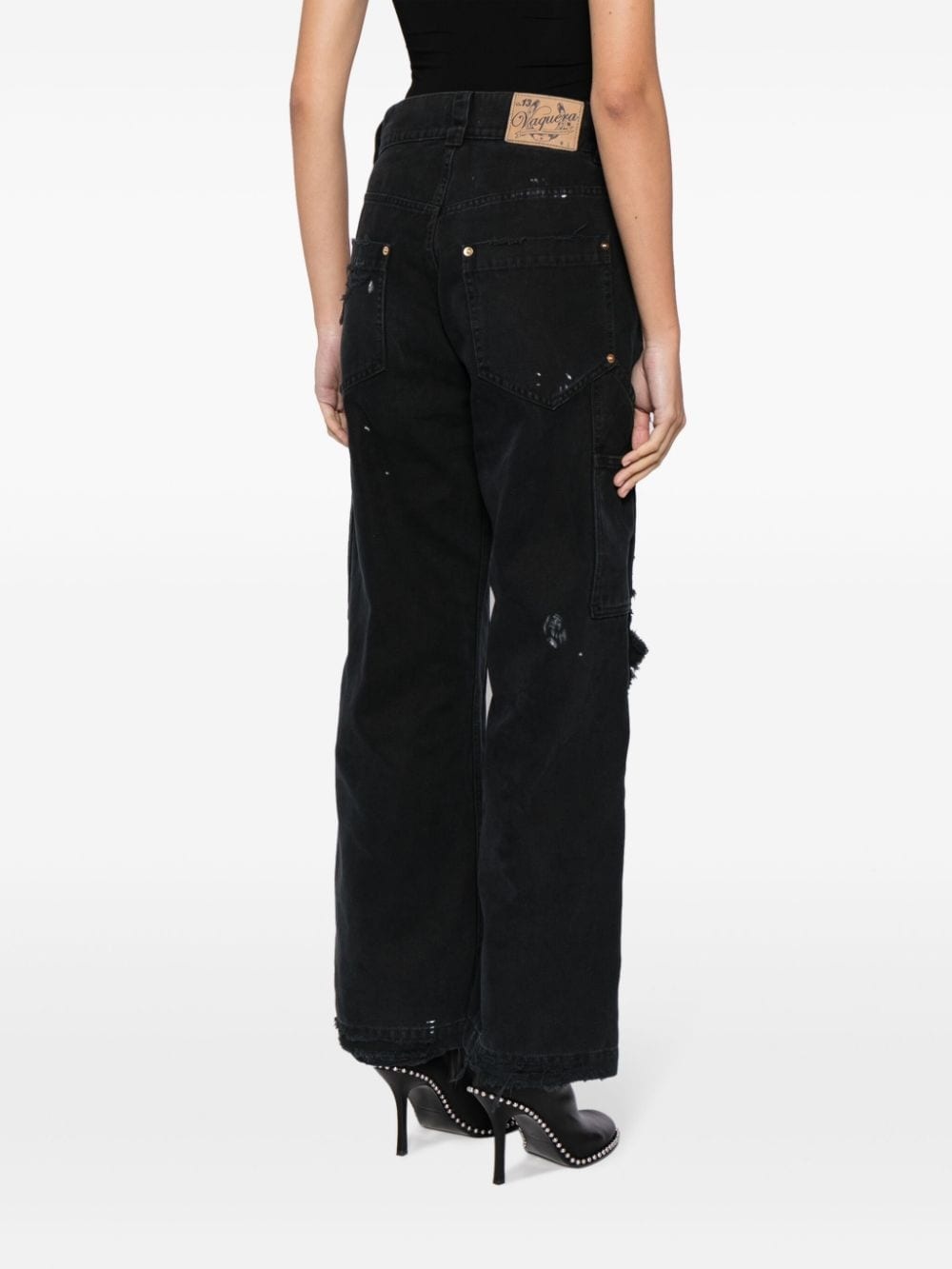 distressed panelled straight-leg jeans - 4