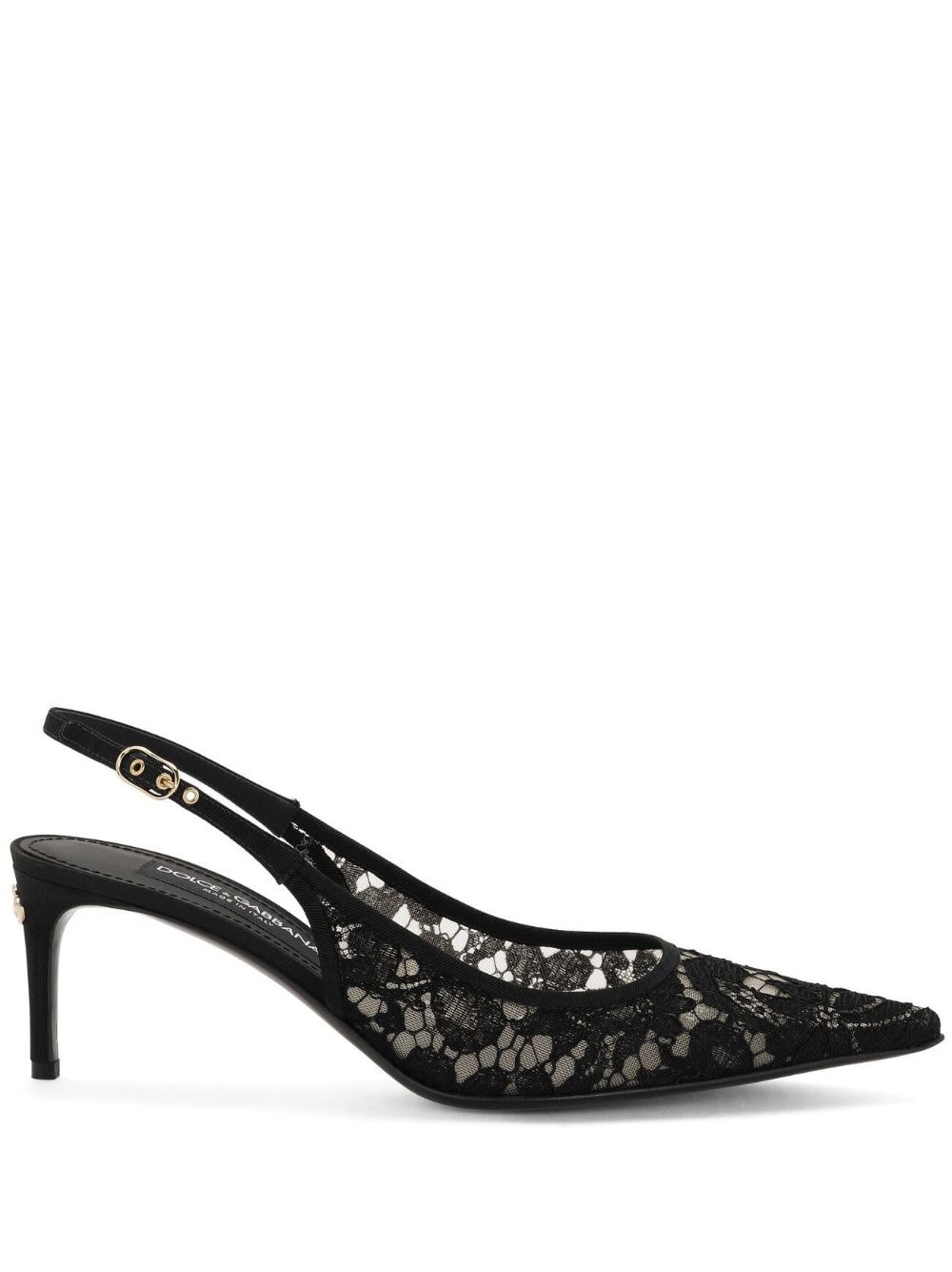 pointed-toe lace-panelled pumps - 1
