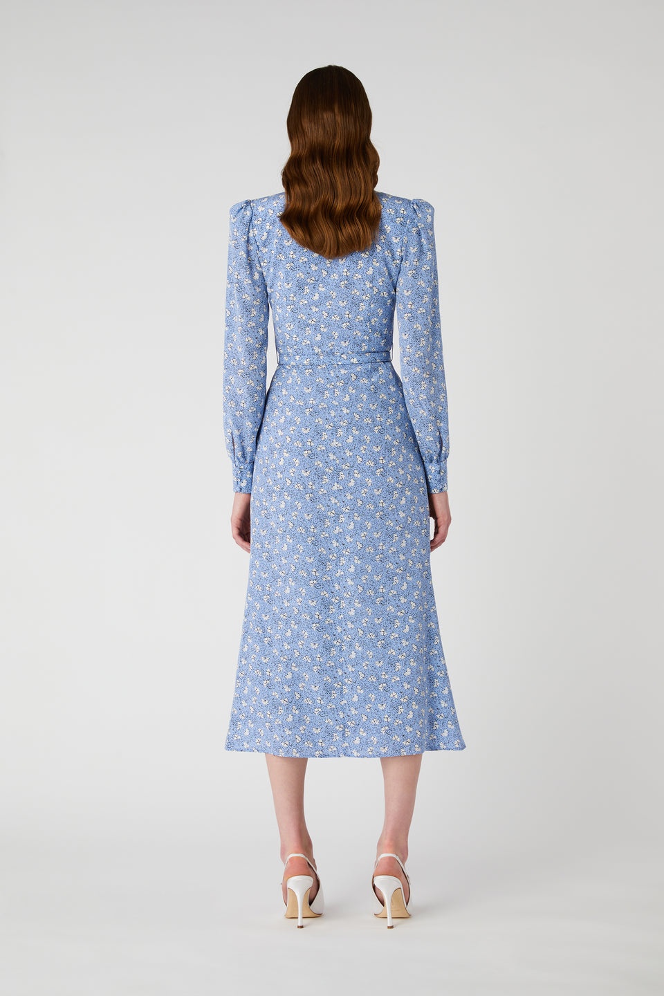 CLOVER PRINT SILK DRESS WITH MIKADO COLLAR, BELT - 5