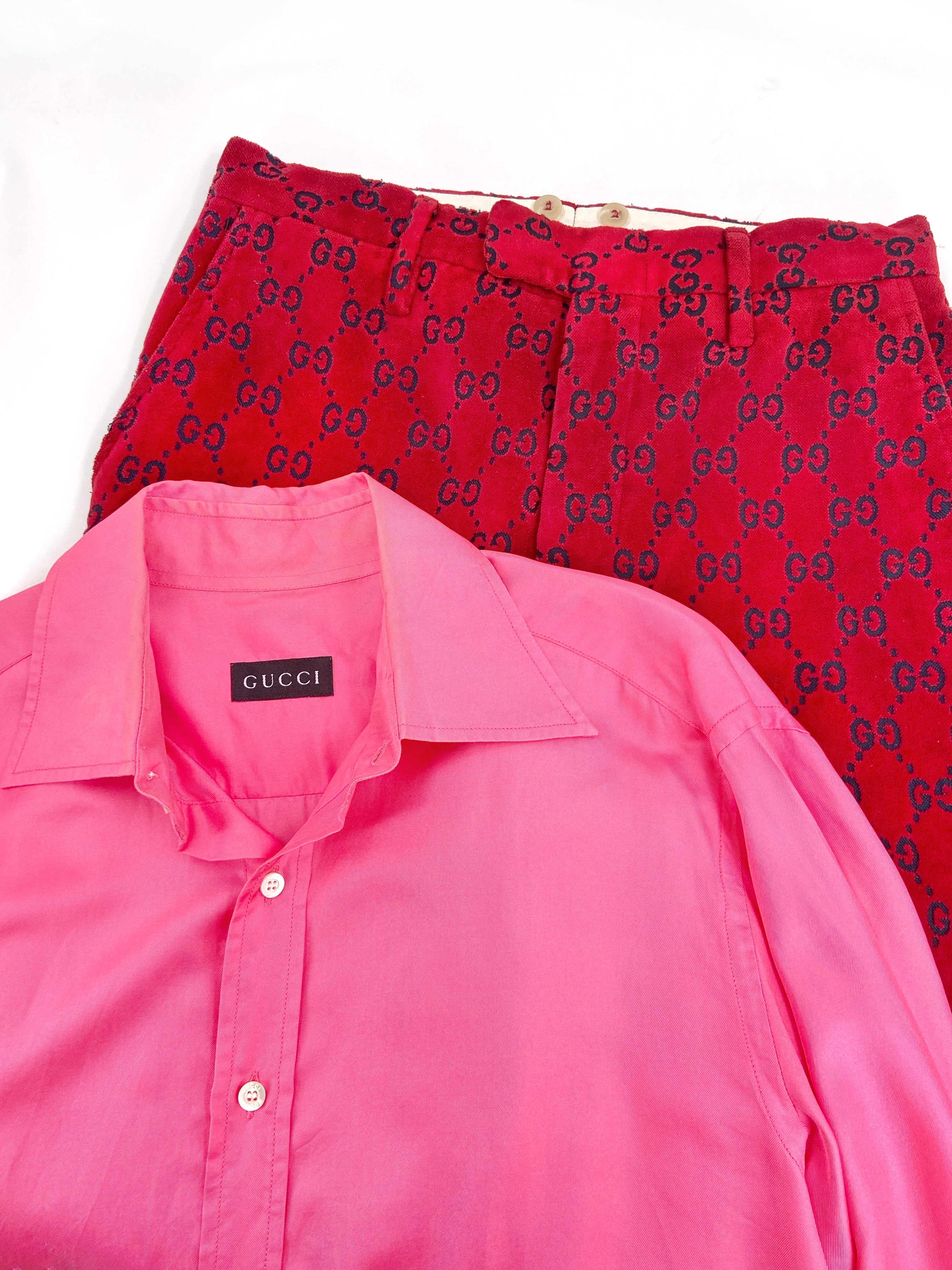 Gucci Fall 1997 Tom Ford Men’s Red Monogram Velvet Trousers Pants 48 - 6
