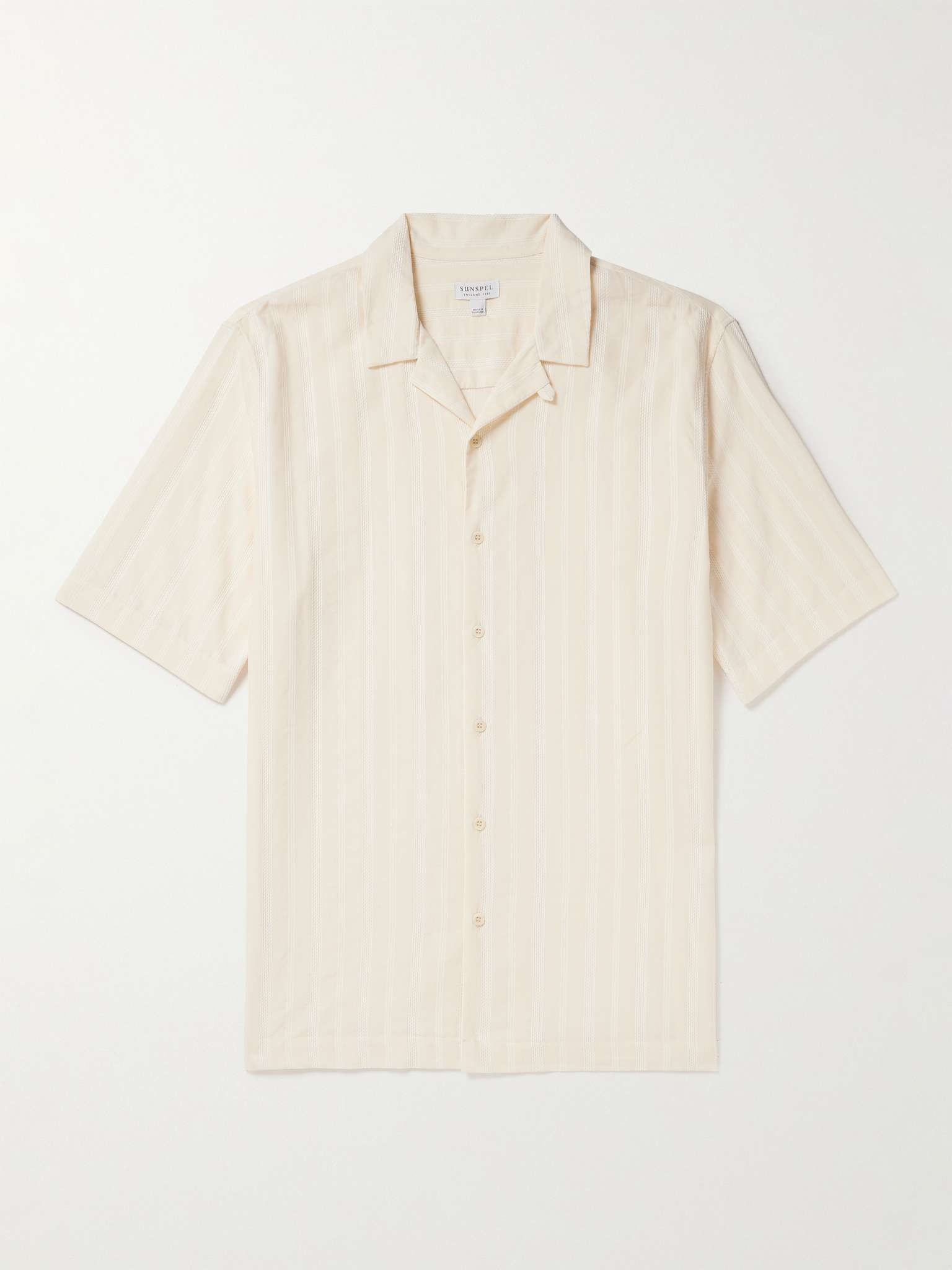 Convertible-Collar Embroidered Striped Cotton Shirt - 1