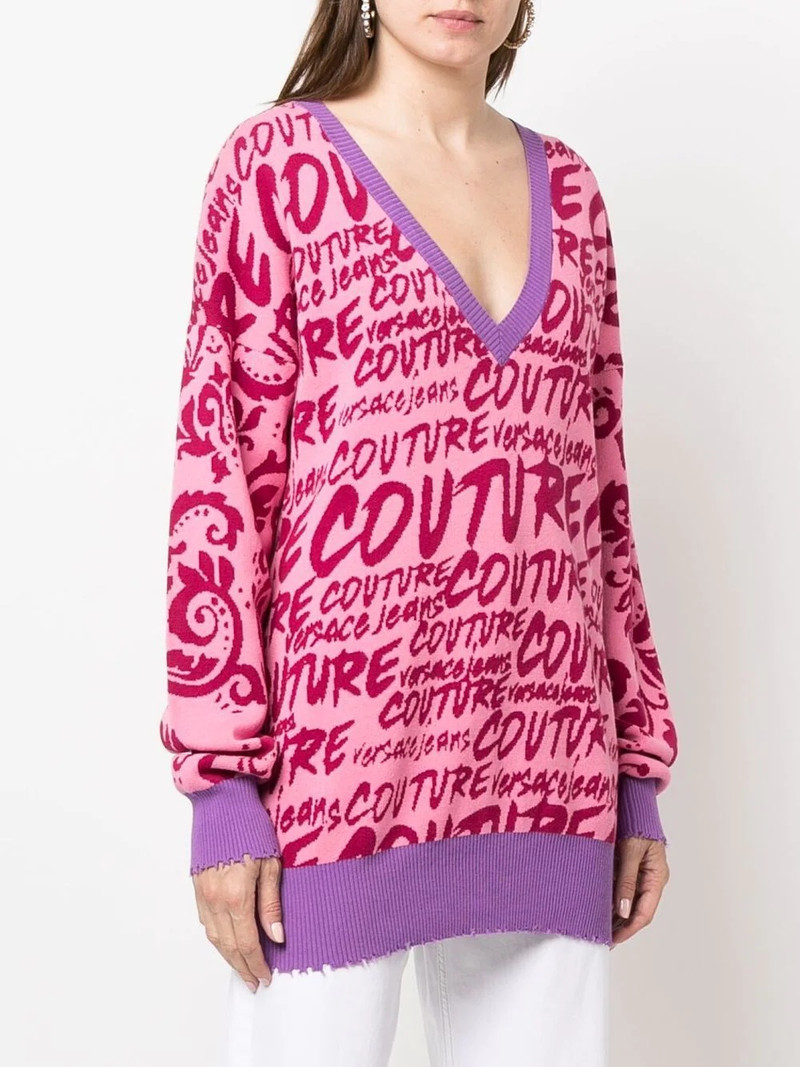logo-intarsia V-neck jumper 3
