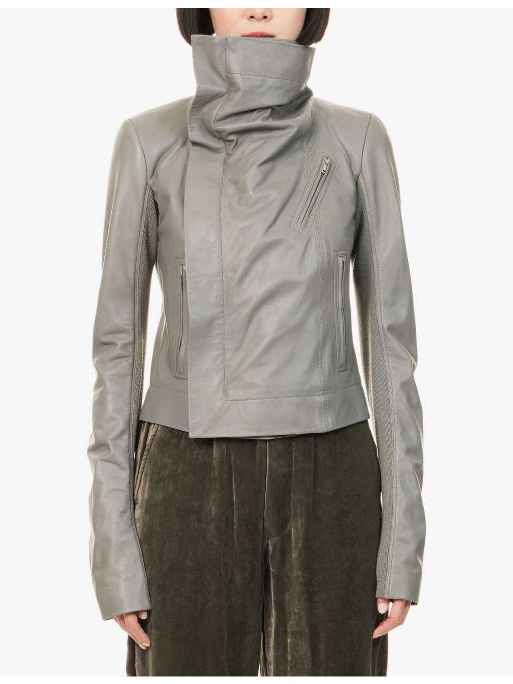 Classic Ribbed-Panel Leather Jacket - 3