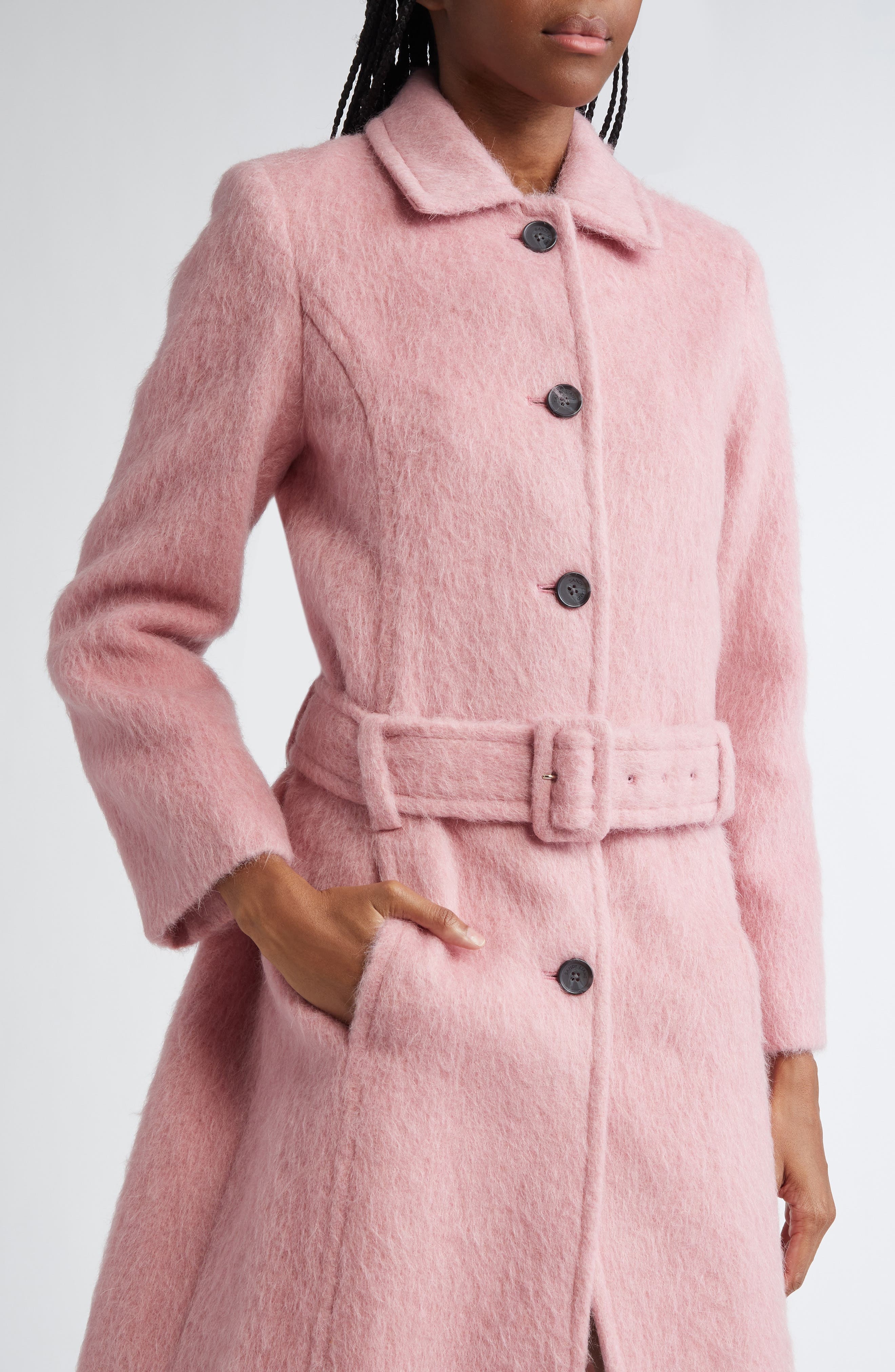 Sandy Liang Norwich Belted Alpaca & Wool Blend Coat in Pink at Nordstrom - 4