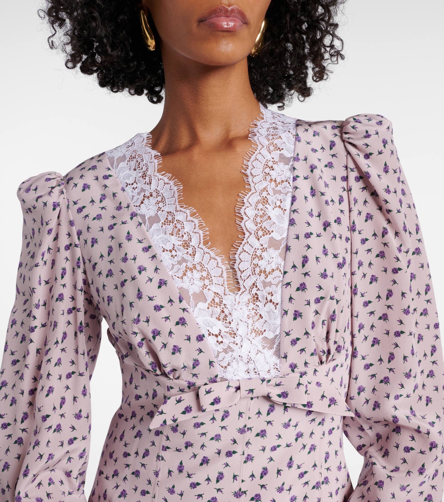 Floral lace-trimmed silk midi dress - 4
