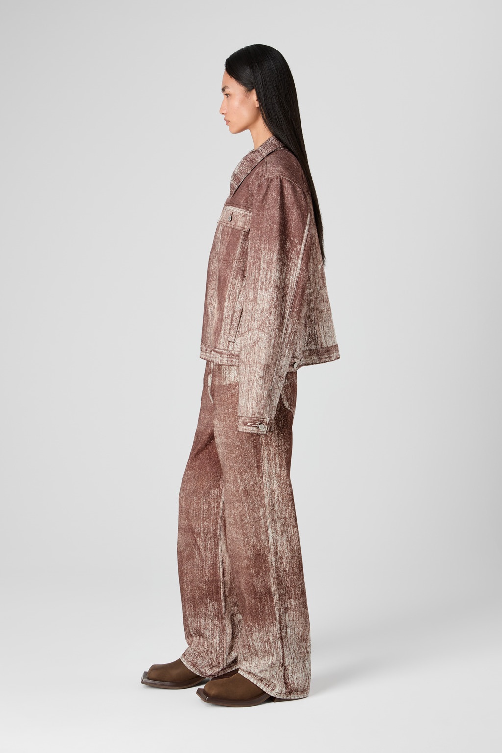 Terracotta Paint Print Denim Jacket - 4