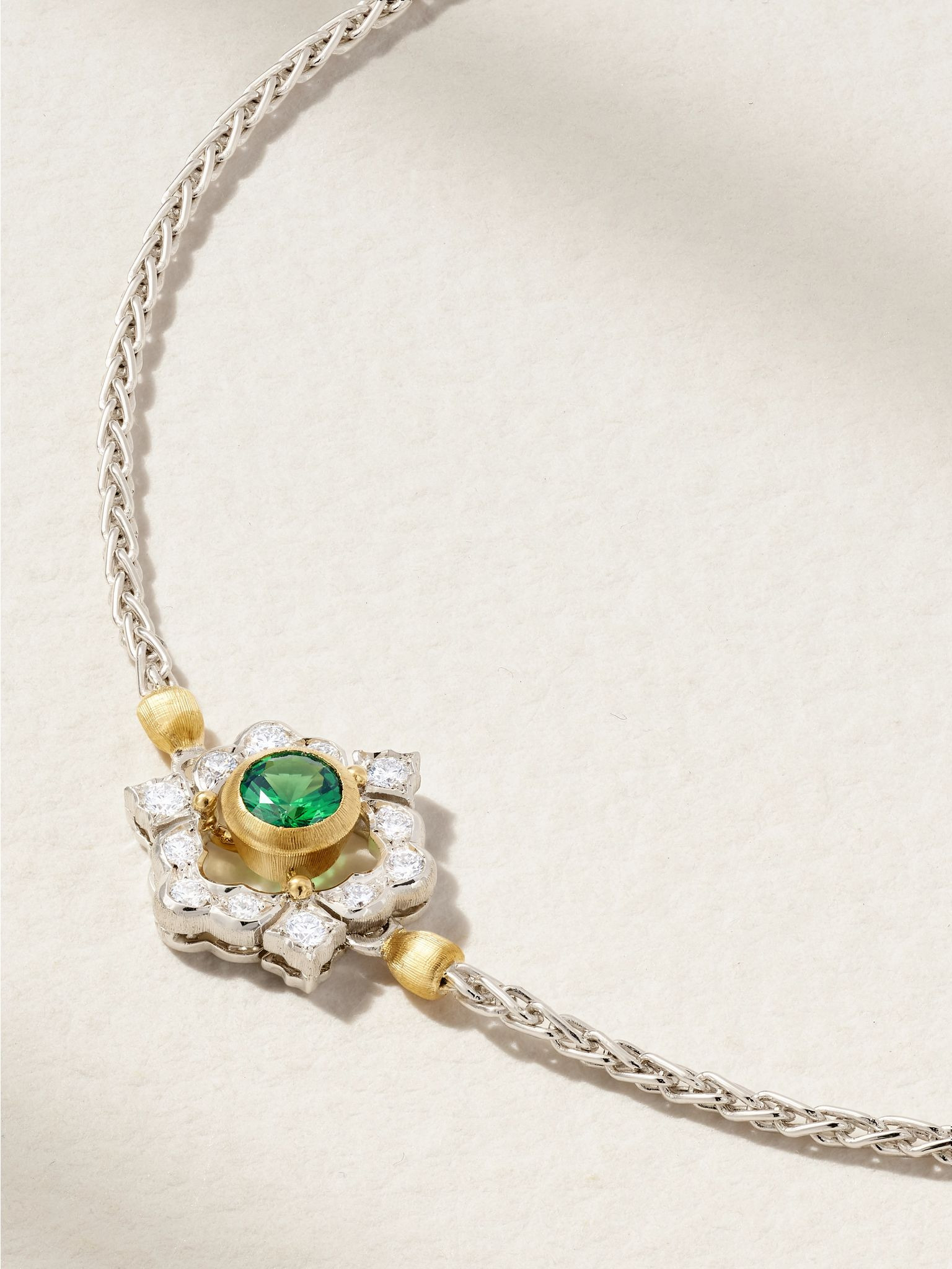 Ghirland 18-karat white and yellow gold, diamond and tsavorite bracelet Green - 4