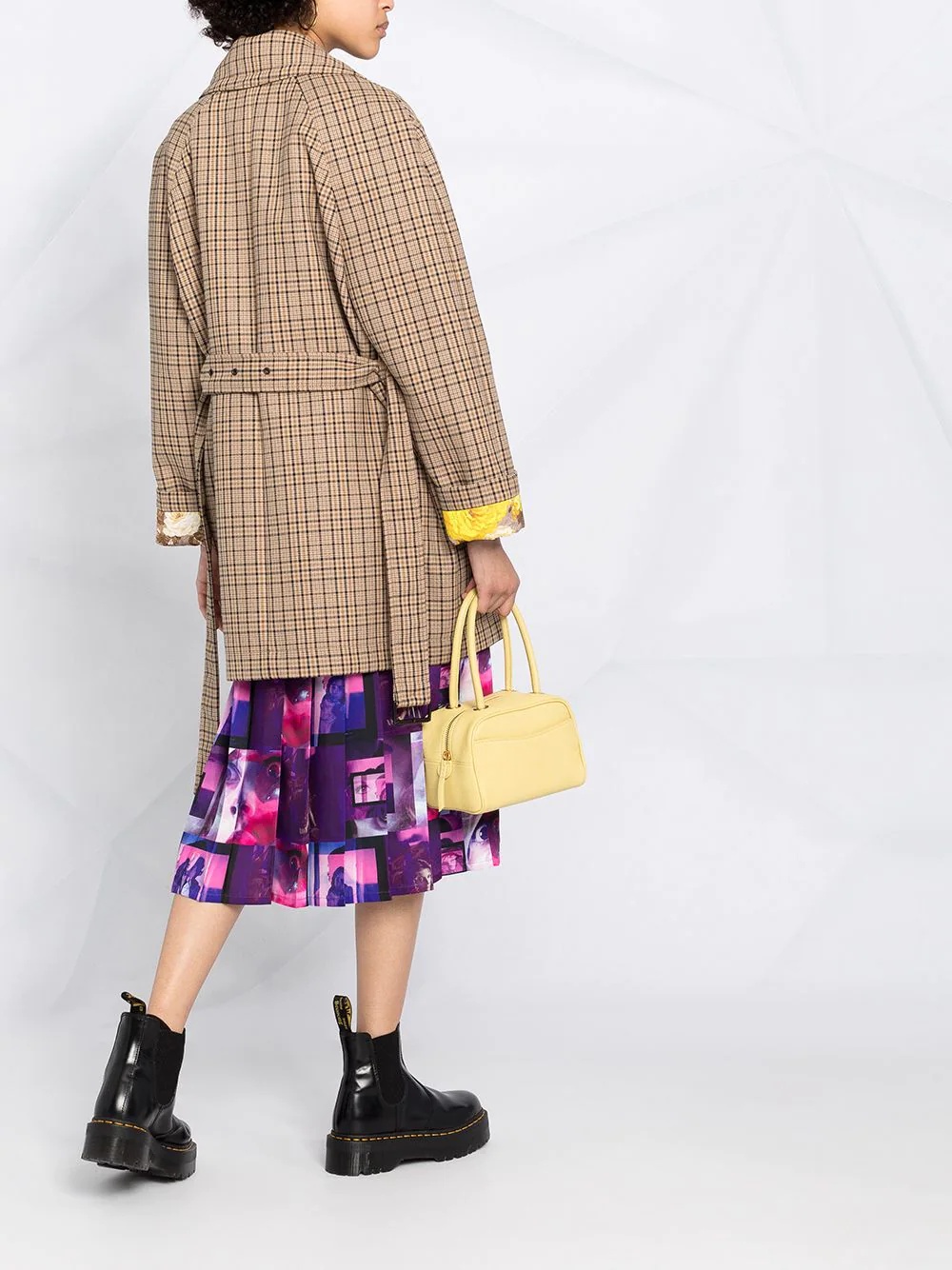 checked belted coat - 5