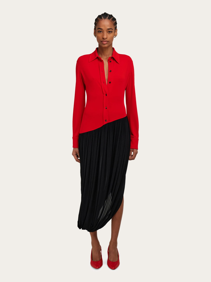 Viscose shirt dress with gathered skirt 1