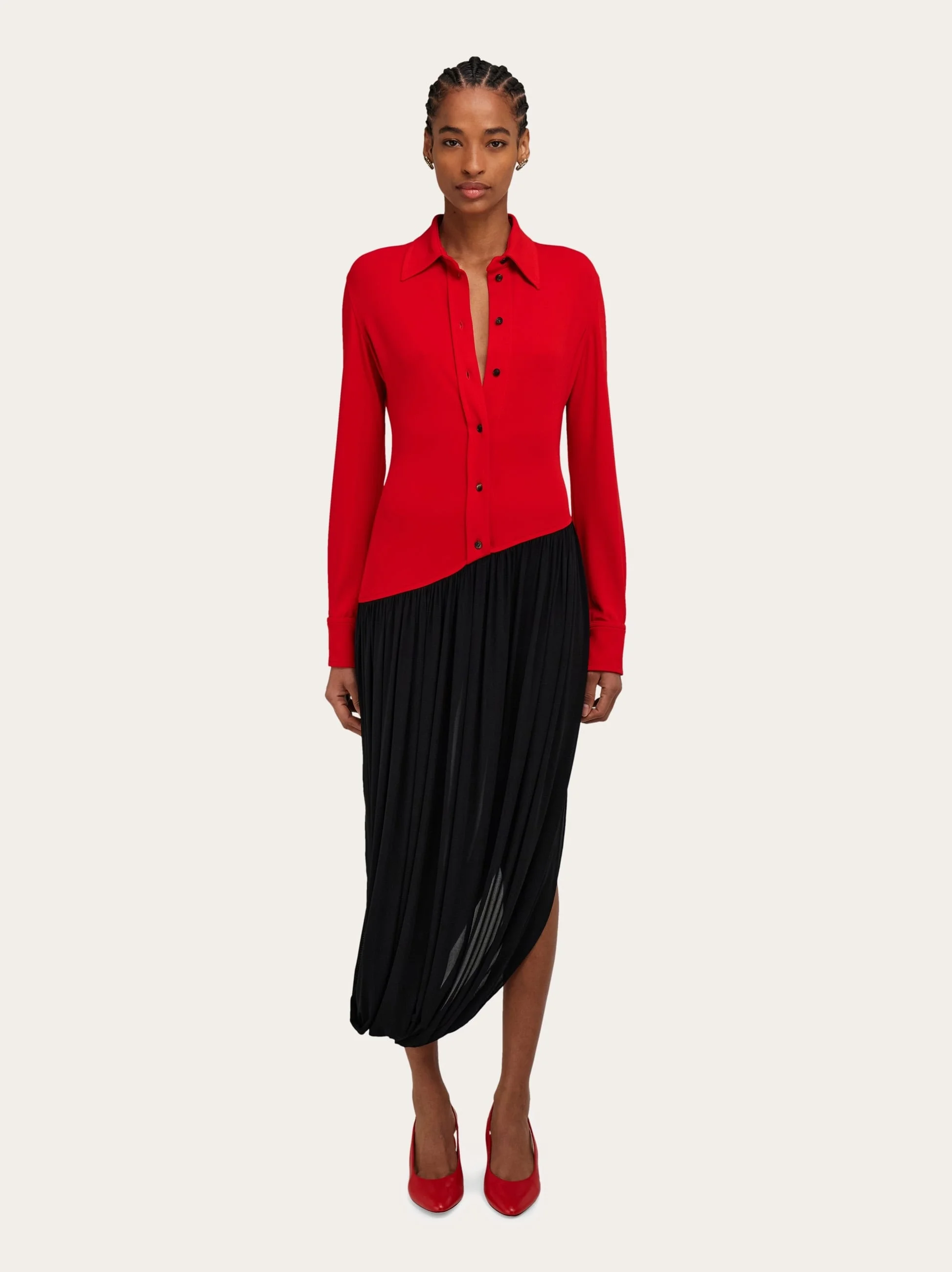 Viscose shirt dress with gathered skirt - 1