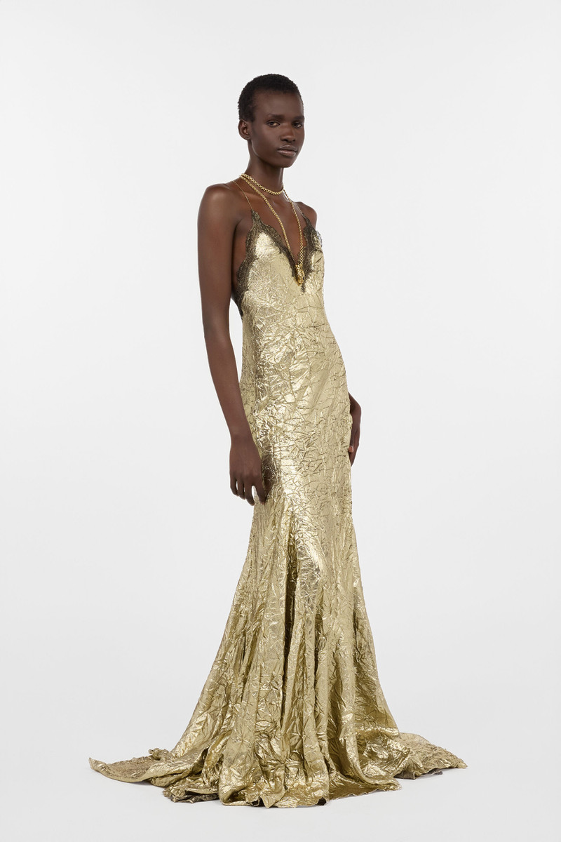 Gold Maxi Dress in Craquelé Silk Blend 3