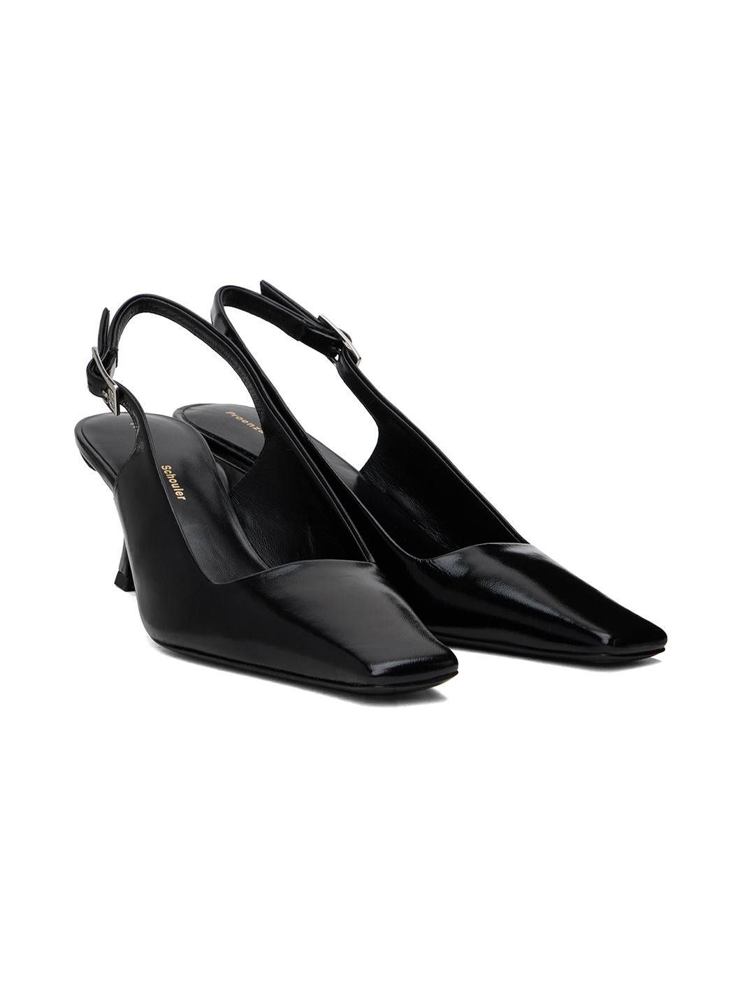 Black Trap Slingback Heels - 4
