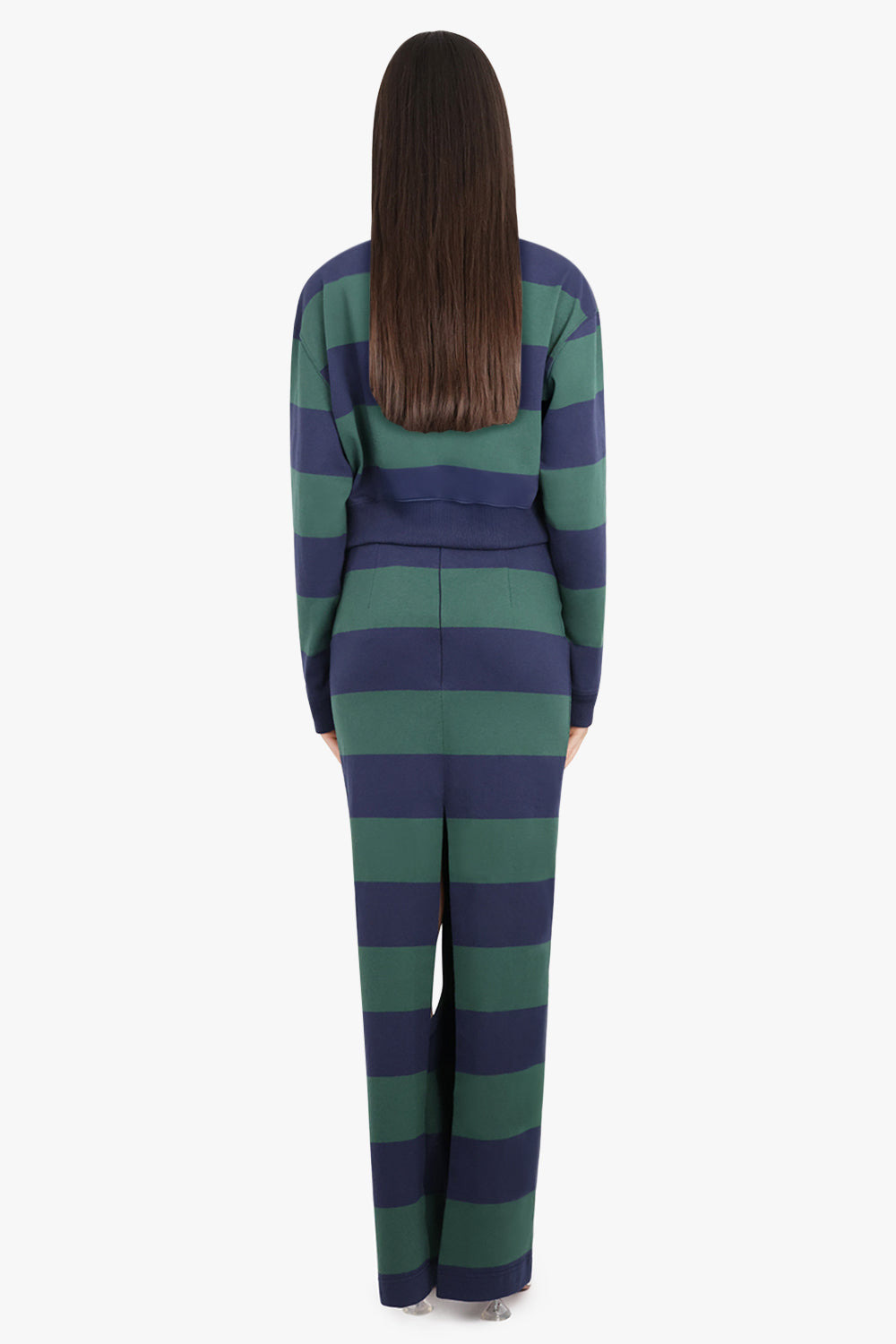 CUT OUT STRIPE PENCIL MAXI SKIRT | GREEN/NAVY - 5